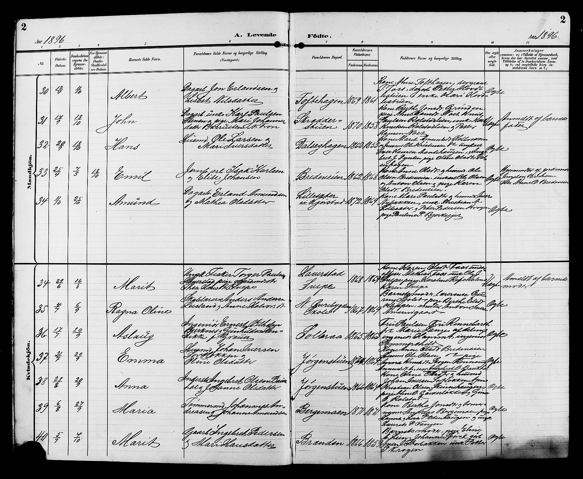 Sør-Fron prestekontor, AV/SAH-PREST-010/H/Ha/Hab/L0004: Parish register (copy) no. 4, 1896-1911, p. 2