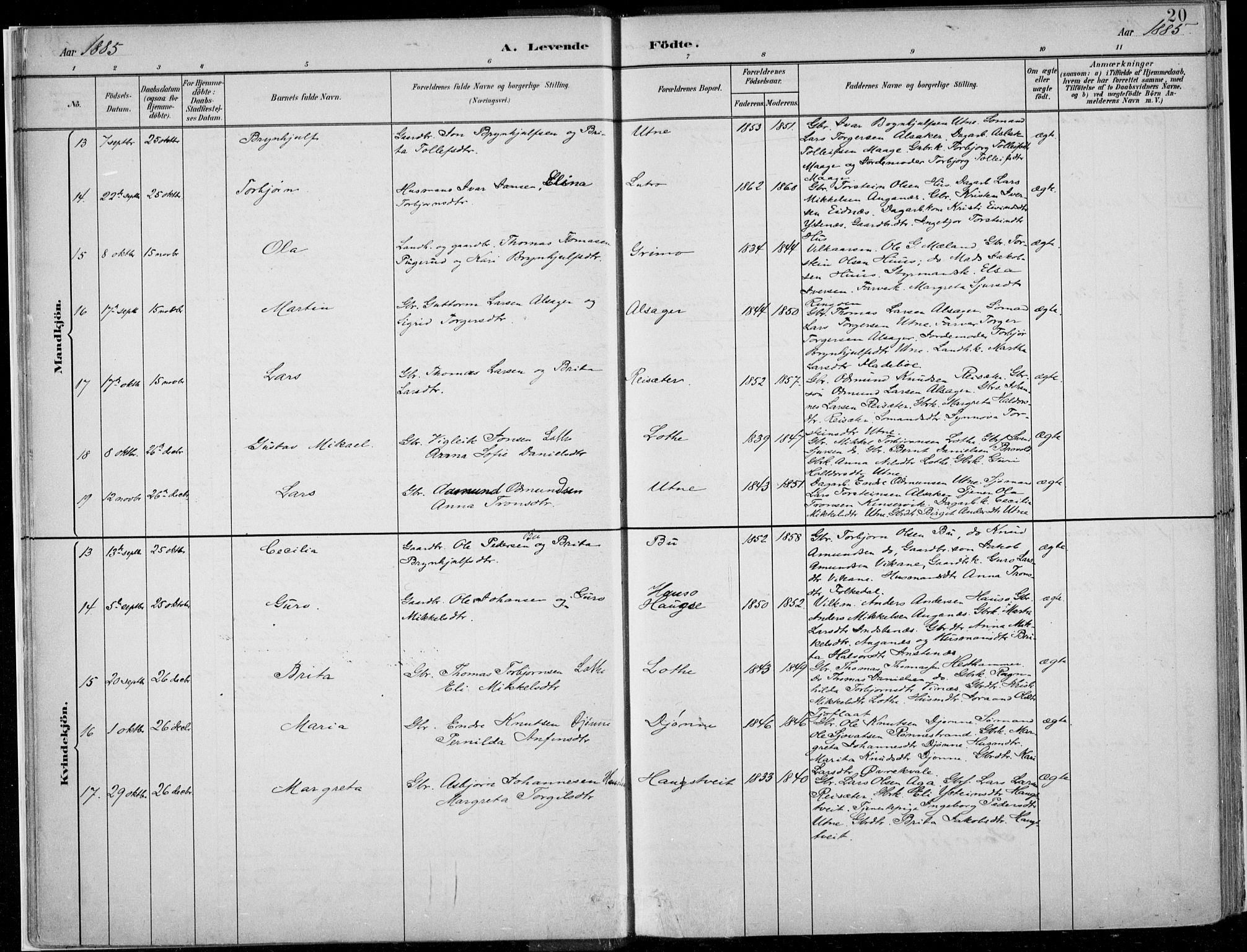 Ullensvang sokneprestembete, SAB/A-78701/H/Haa: Parish register (official) no. E  1, 1882-1921, p. 20