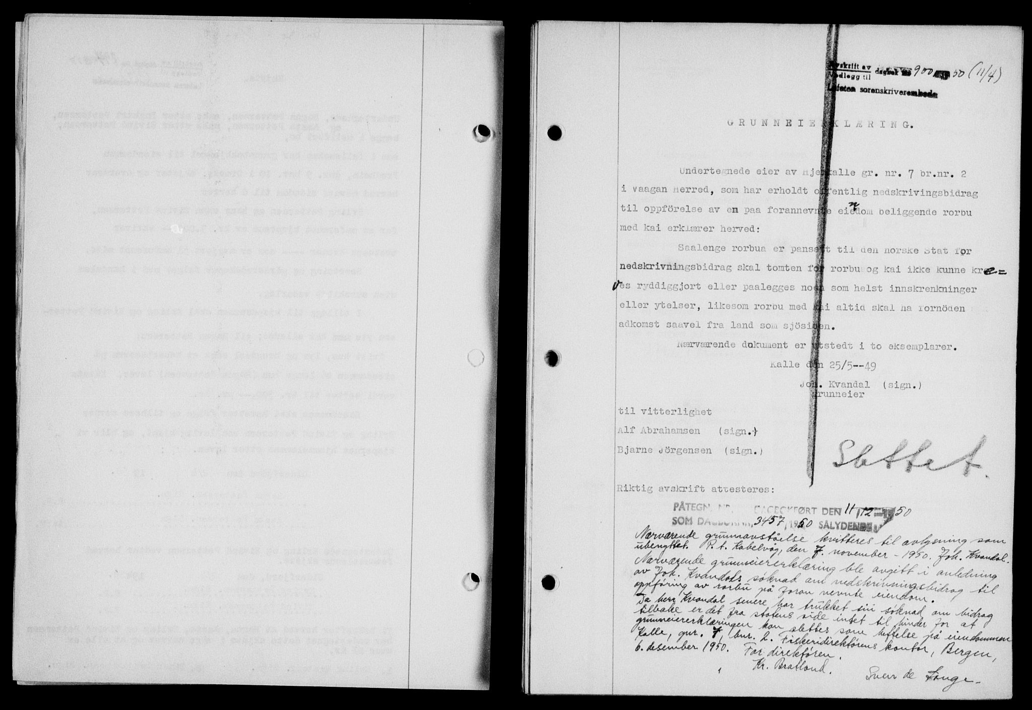 Lofoten sorenskriveri, SAT/A-0017/1/2/2C/L0023a: Mortgage book no. 23a, 1950-1950, Diary no: : 900/1950