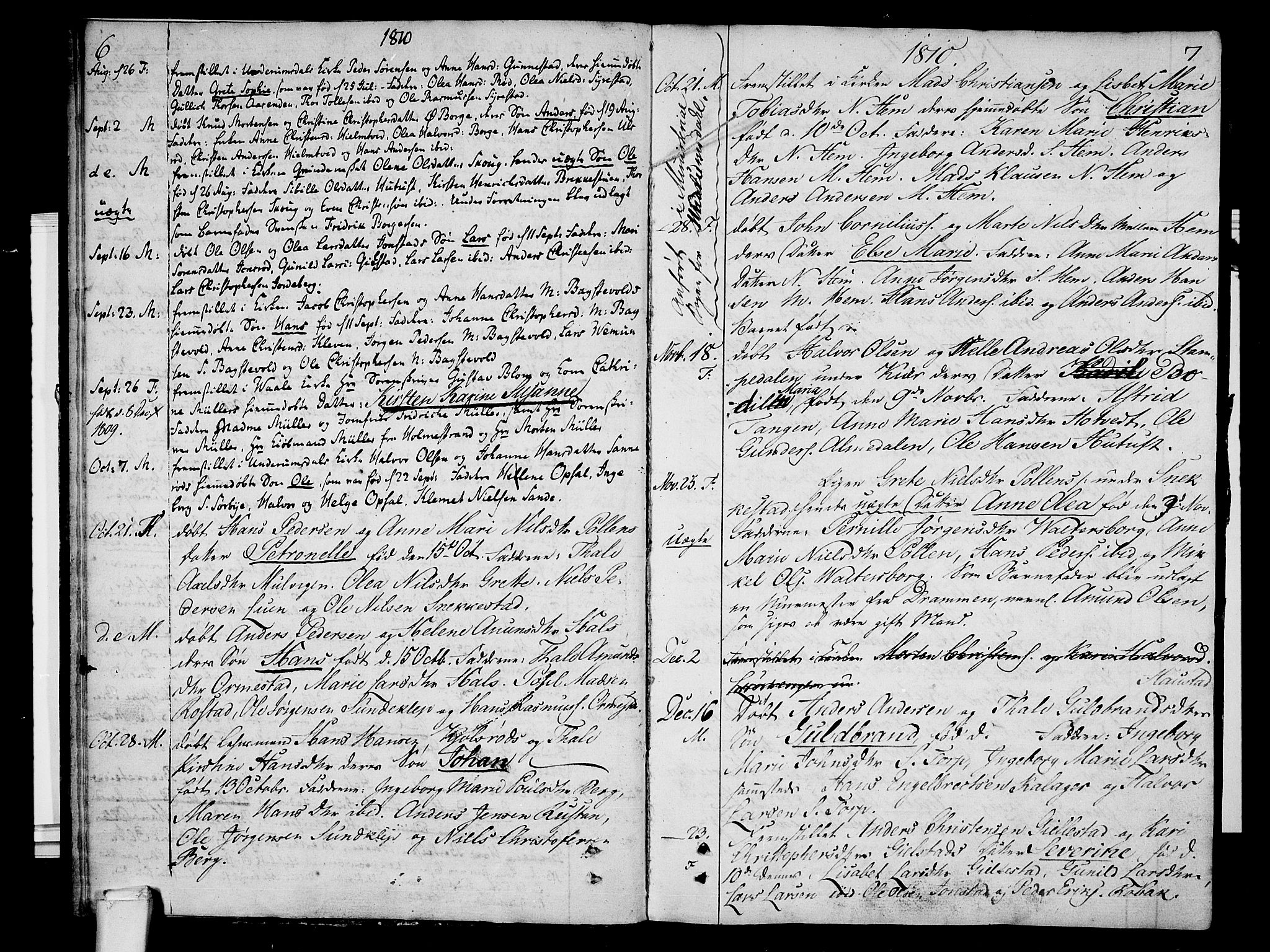 Våle kirkebøker, AV/SAKO-A-334/F/Fa/L0006: Parish register (official) no. I 6, 1808-1814, p. 6-7