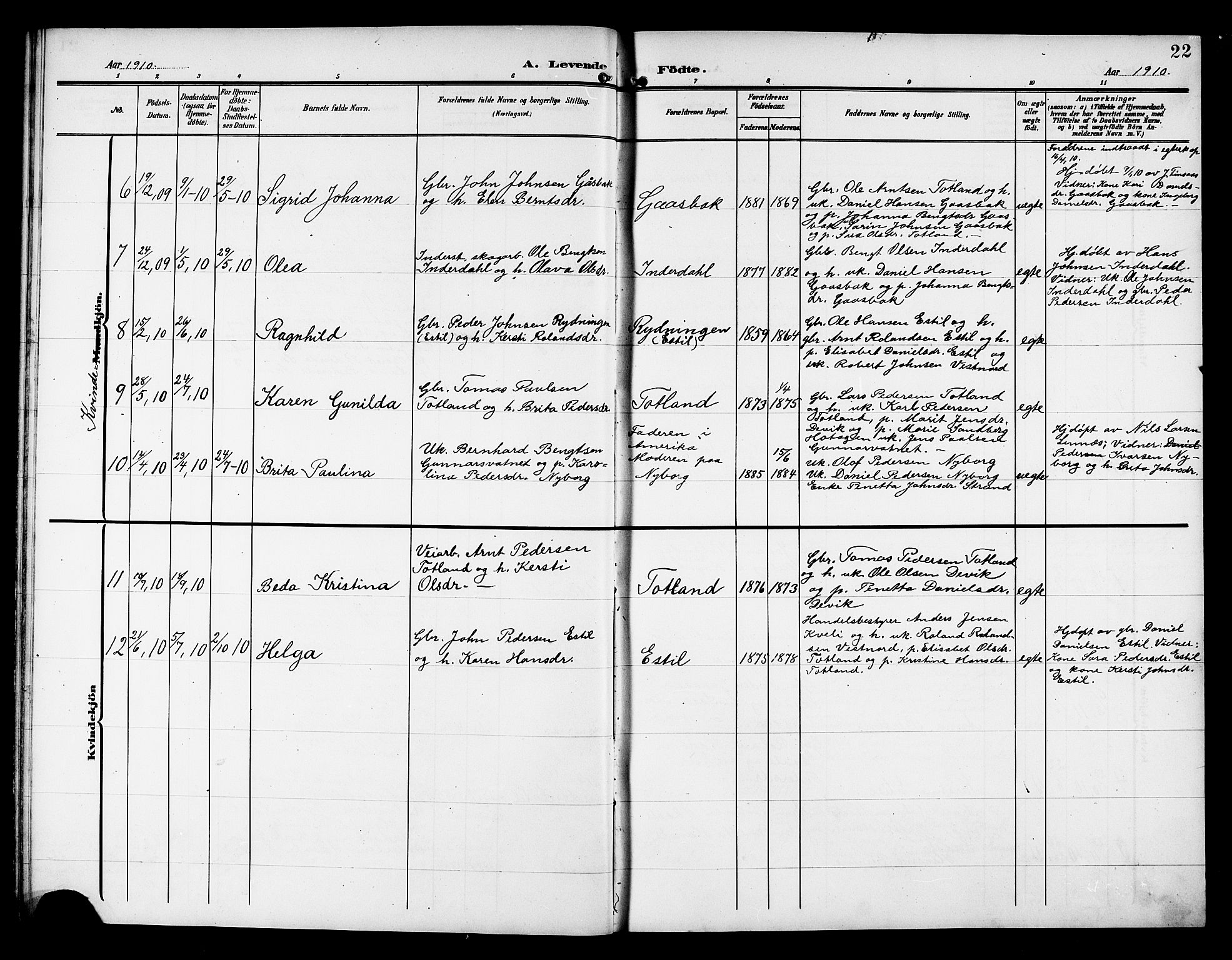 Ministerialprotokoller, klokkerbøker og fødselsregistre - Nord-Trøndelag, AV/SAT-A-1458/757/L0506: Parish register (copy) no. 757C01, 1904-1922, p. 22