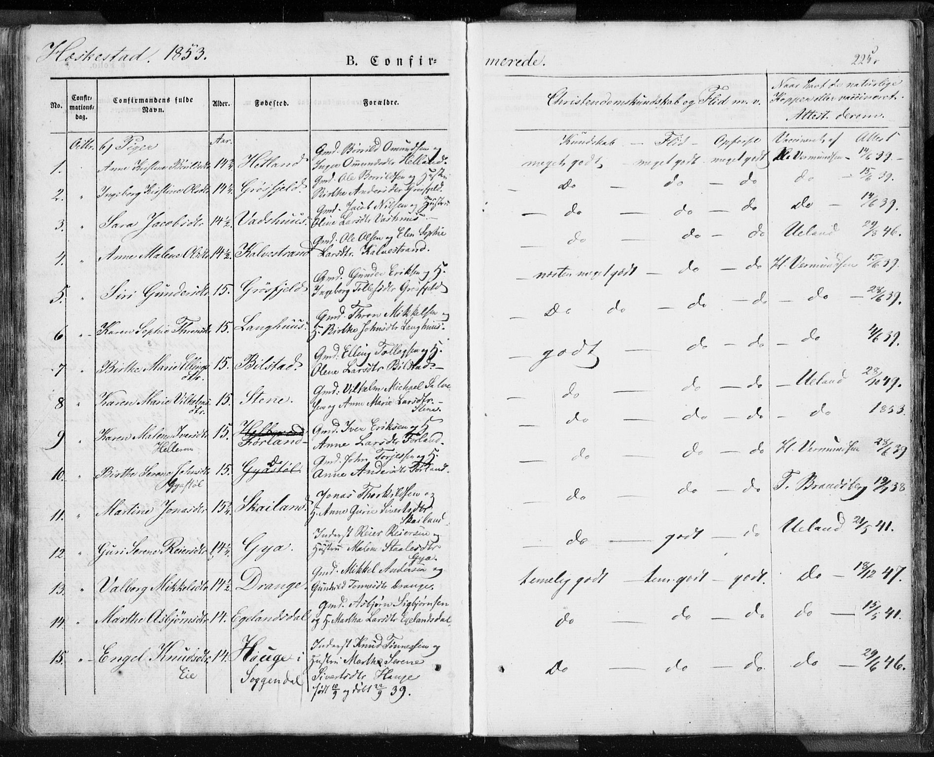 Lund sokneprestkontor, AV/SAST-A-101809/S06/L0007: Parish register (official) no. A 7.1, 1833-1854, p. 225