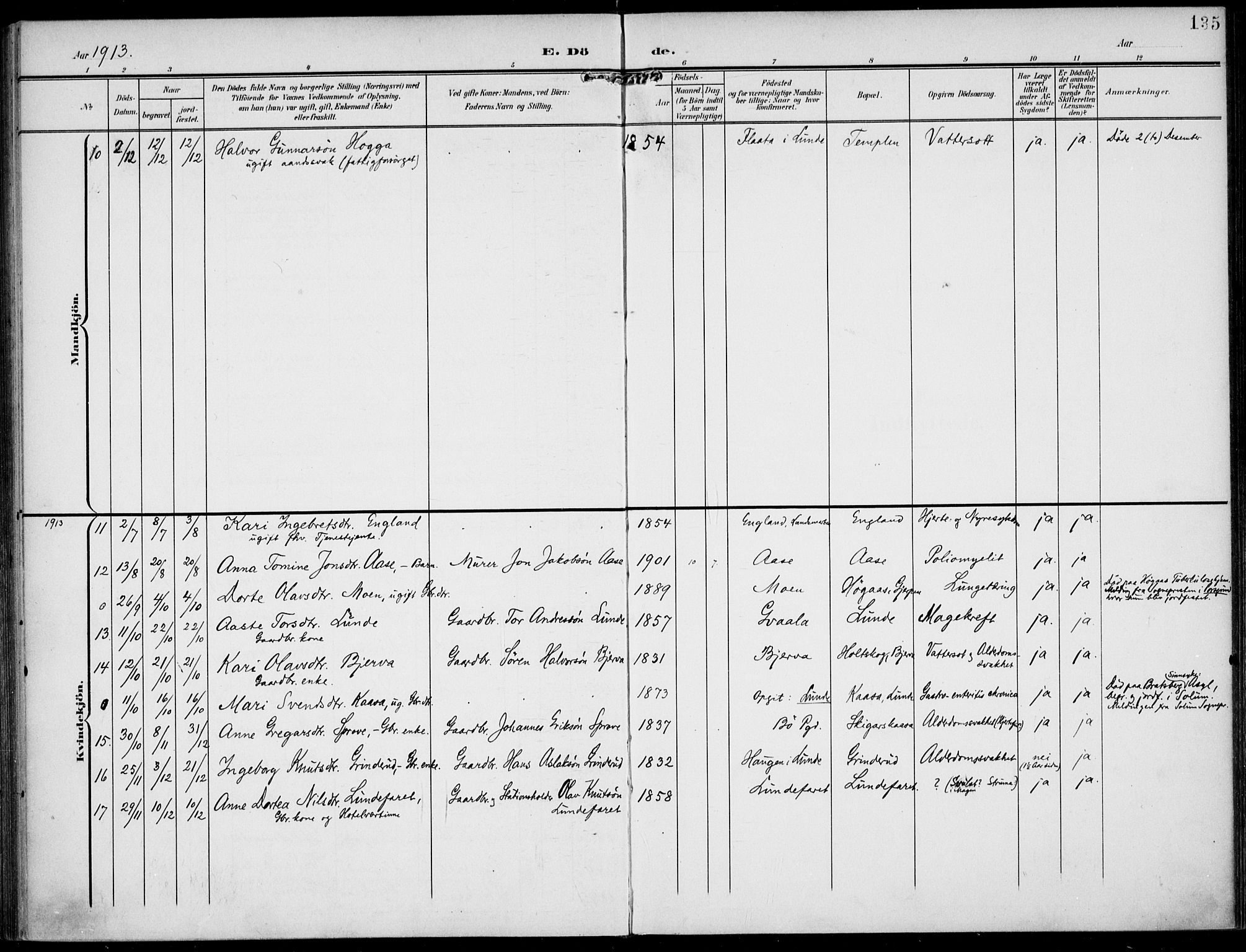 Lunde kirkebøker, SAKO/A-282/F/Fa/L0004: Parish register (official) no. I 4, 1902-1913, p. 135