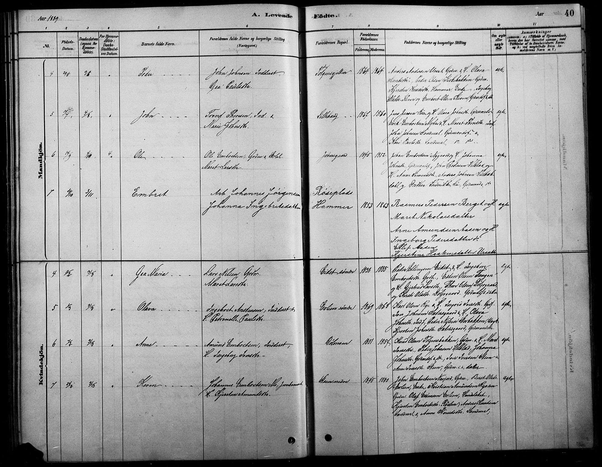 Tolga prestekontor, SAH/PREST-062/L/L0007: Parish register (copy) no. 7, 1878-1919, p. 40