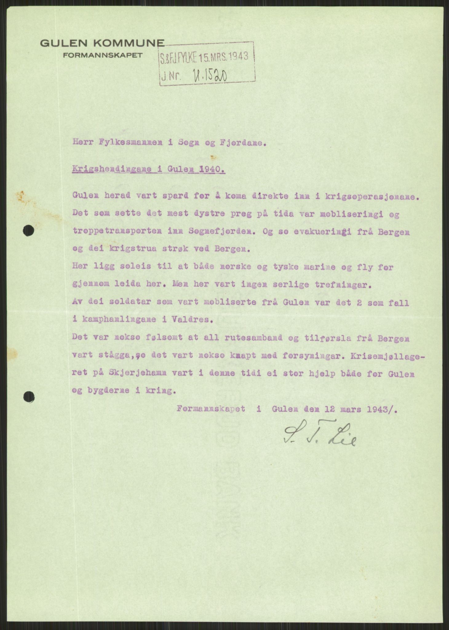 Forsvaret, Forsvarets krigshistoriske avdeling, RA/RAFA-2017/Y/Ya/L0015: II-C-11-31 - Fylkesmenn.  Rapporter om krigsbegivenhetene 1940., 1940, p. 532