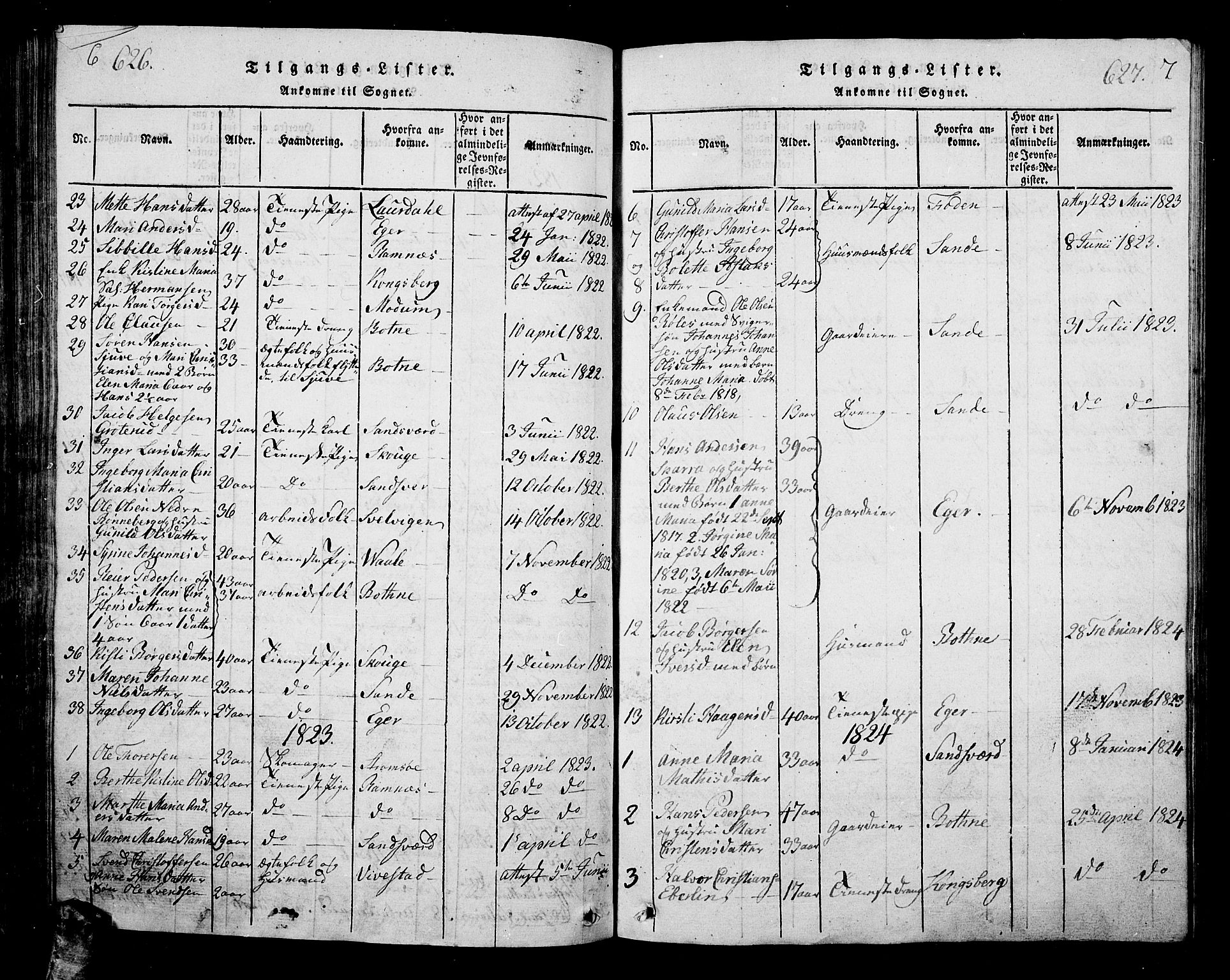 Hof kirkebøker, AV/SAKO-A-64/G/Ga/L0001: Parish register (copy) no. I 1, 1814-1844, p. 626-627