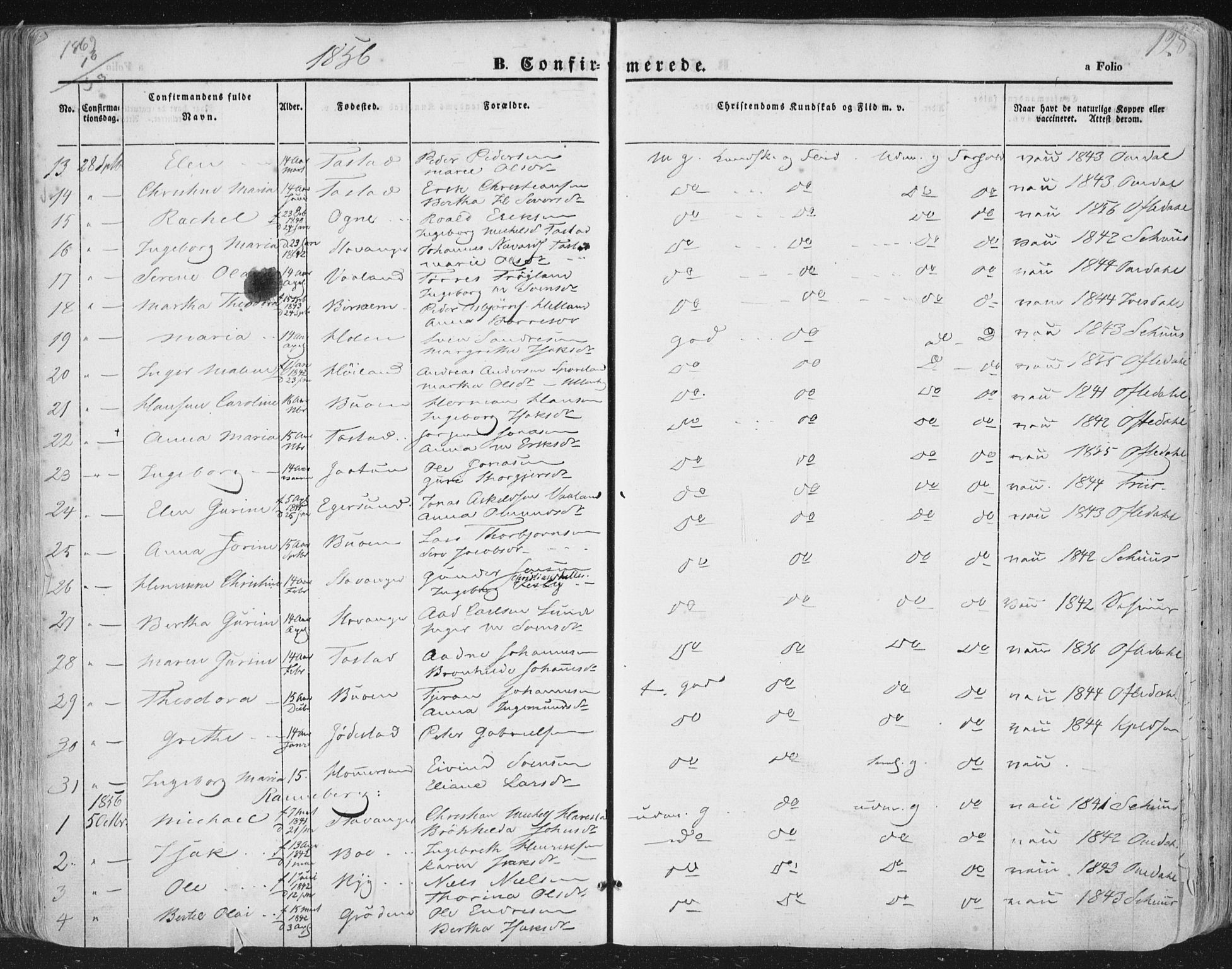 Hetland sokneprestkontor, AV/SAST-A-101826/30/30BA/L0002: Parish register (official) no. A 2, 1849-1869, p. 128