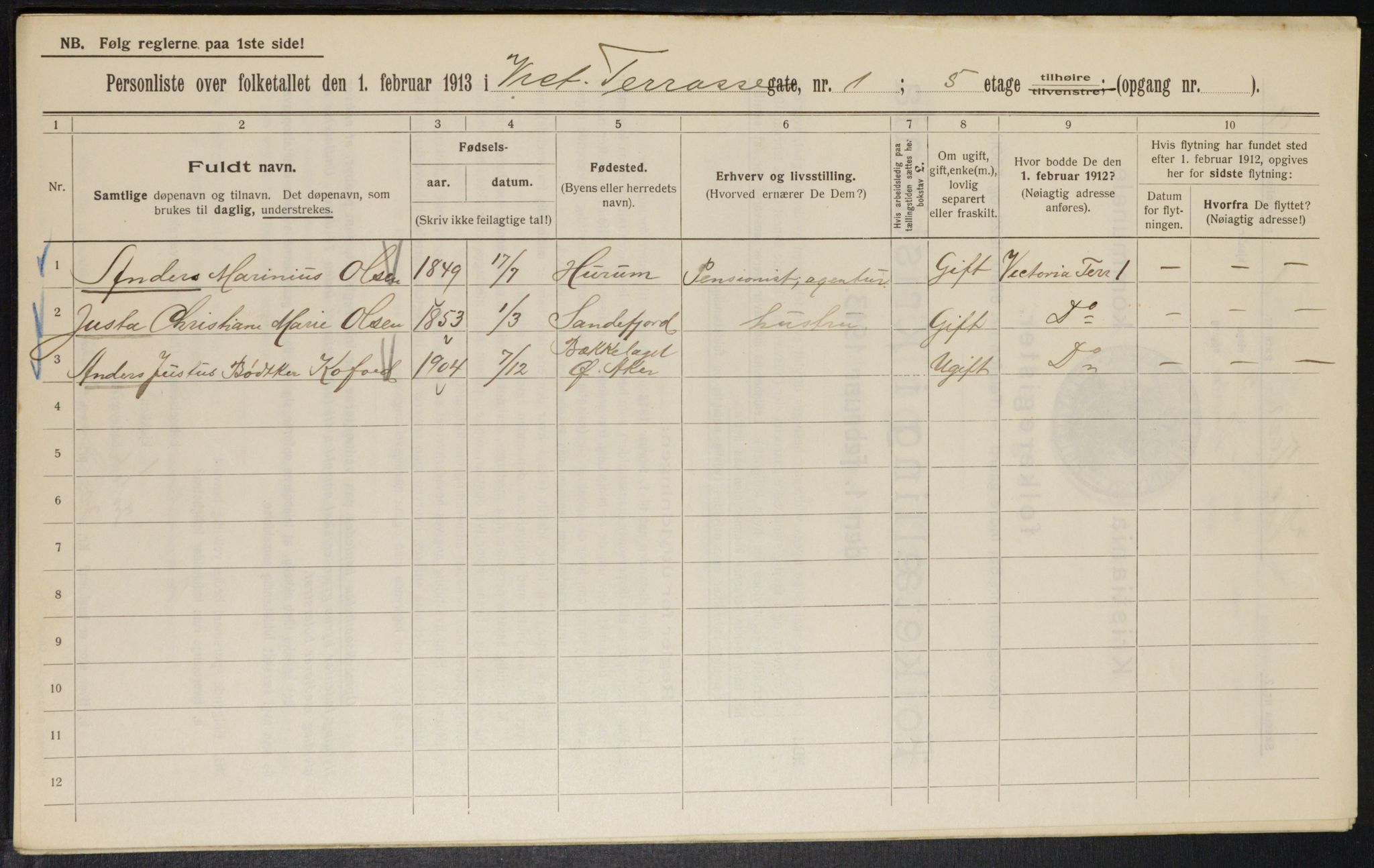 OBA, Municipal Census 1913 for Kristiania, 1913, p. 123340