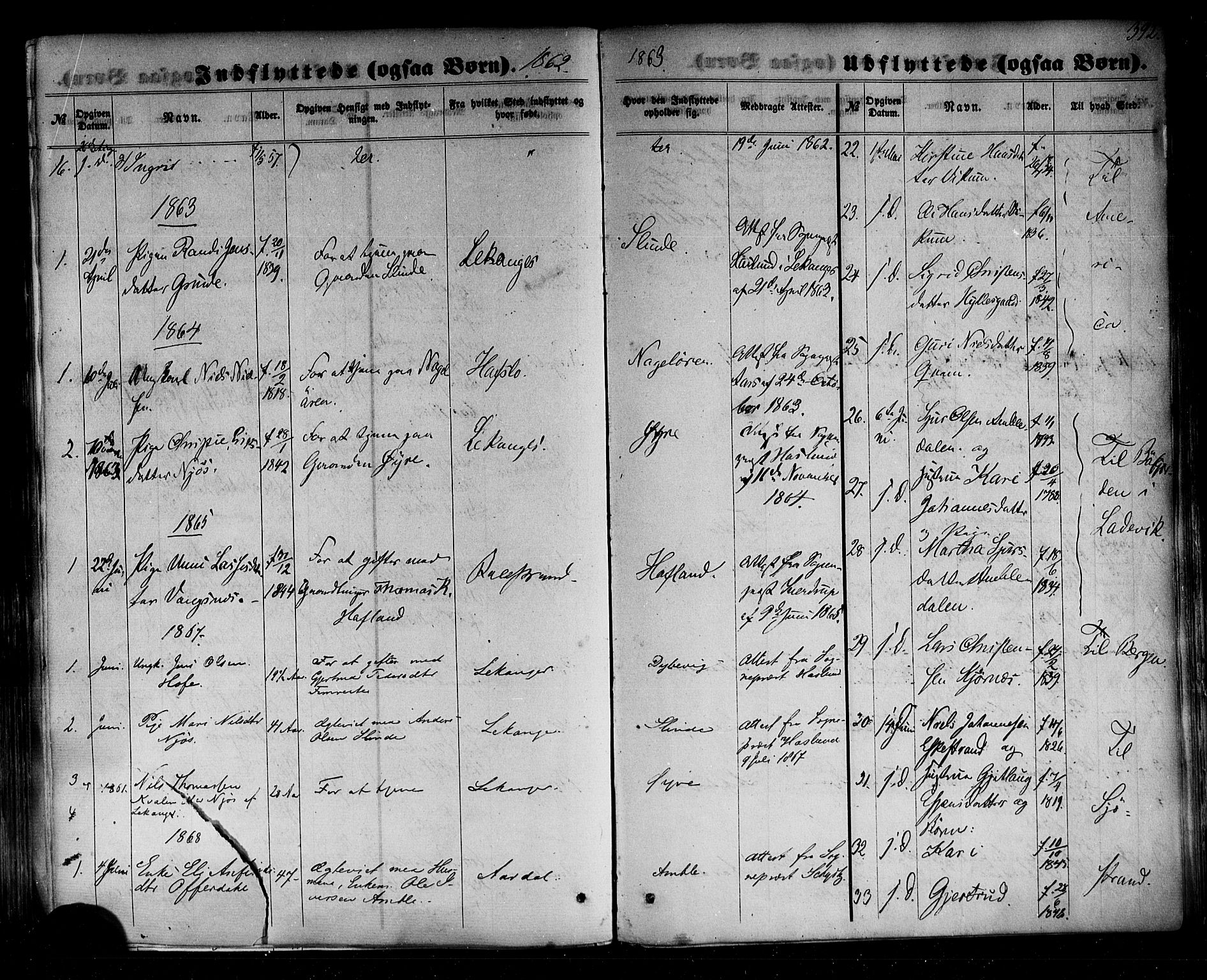 Sogndal sokneprestembete, SAB/A-81301/H/Haa/Haaa/L0013: Parish register (official) no. A 13, 1859-1877, p. 392
