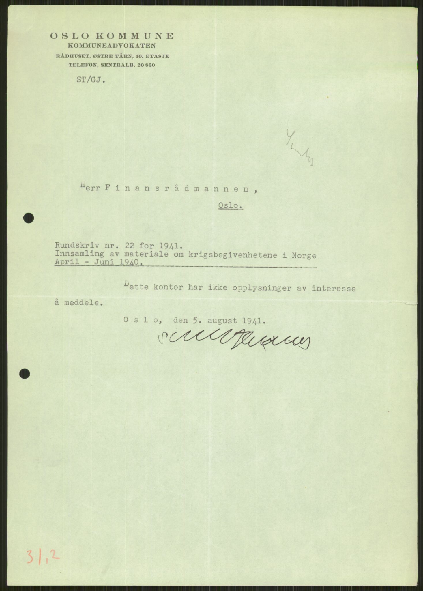 Forsvaret, Forsvarets krigshistoriske avdeling, AV/RA-RAFA-2017/Y/Ya/L0013: II-C-11-31 - Fylkesmenn.  Rapporter om krigsbegivenhetene 1940., 1940, p. 591