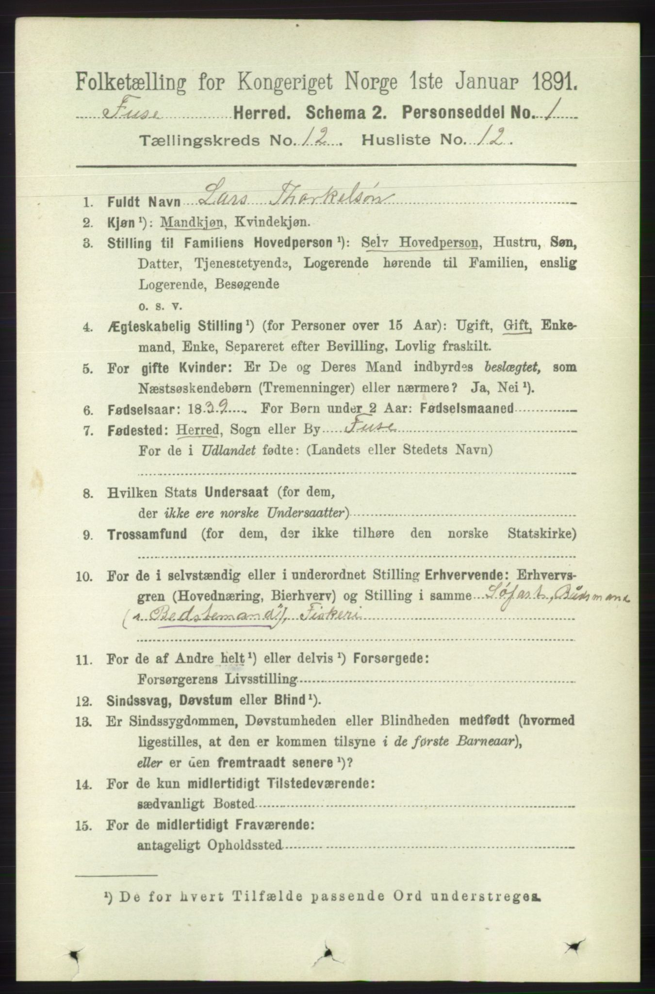 RA, 1891 census for 1241 Fusa, 1891, p. 2433