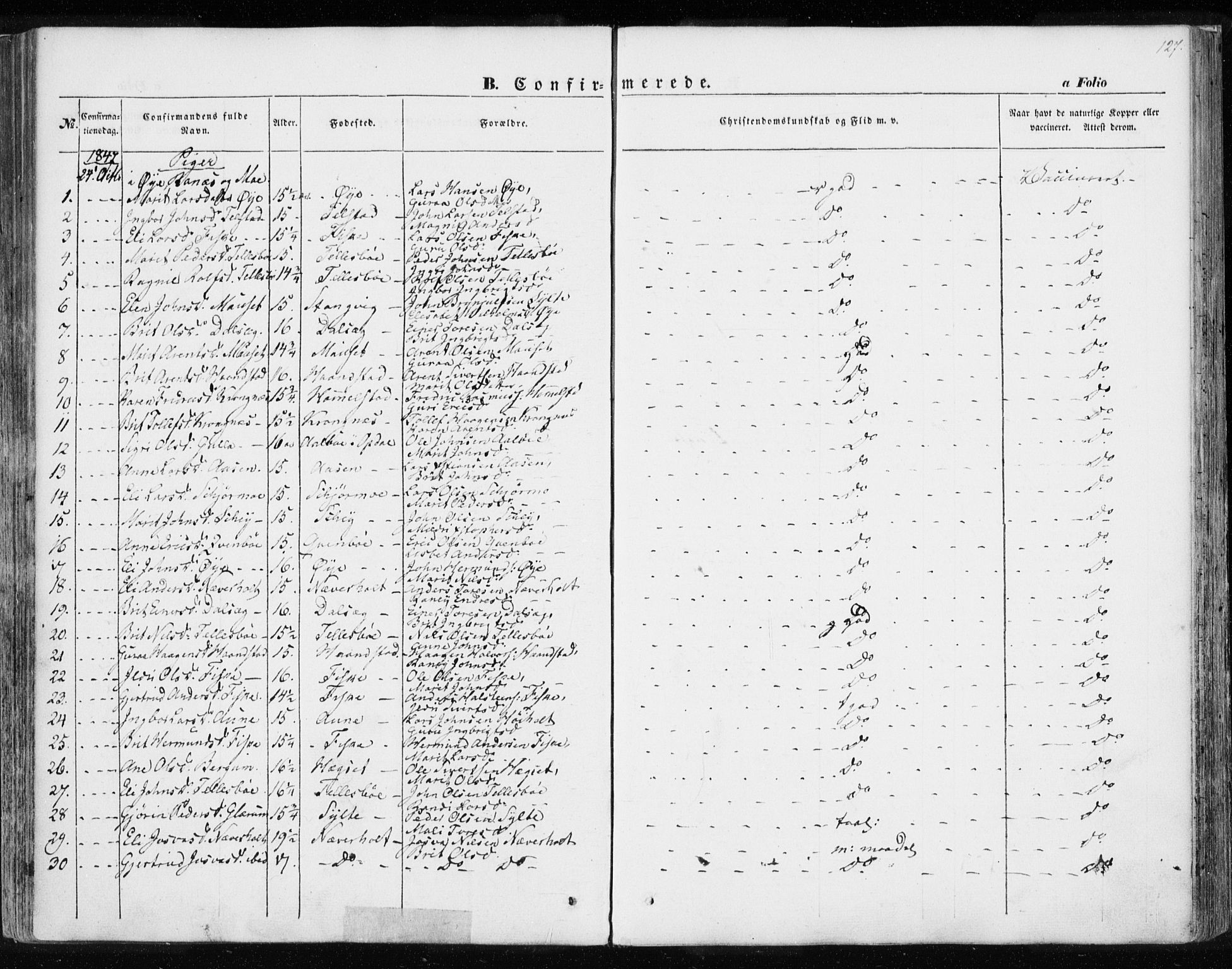 Ministerialprotokoller, klokkerbøker og fødselsregistre - Møre og Romsdal, AV/SAT-A-1454/595/L1043: Parish register (official) no. 595A05, 1843-1851, p. 127