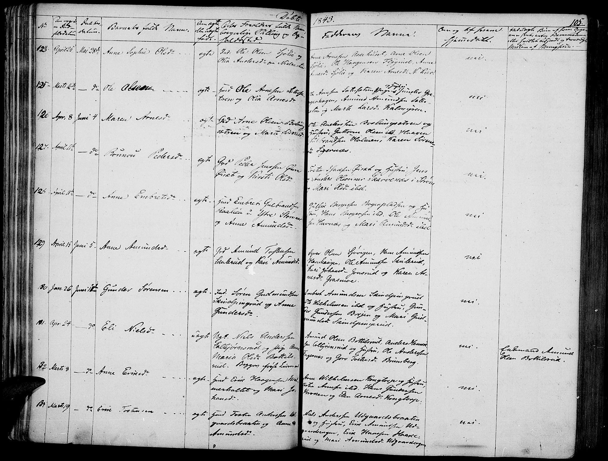 Vinger prestekontor, SAH/PREST-024/H/Ha/Haa/L0008: Parish register (official) no. 8, 1839-1847, p. 105