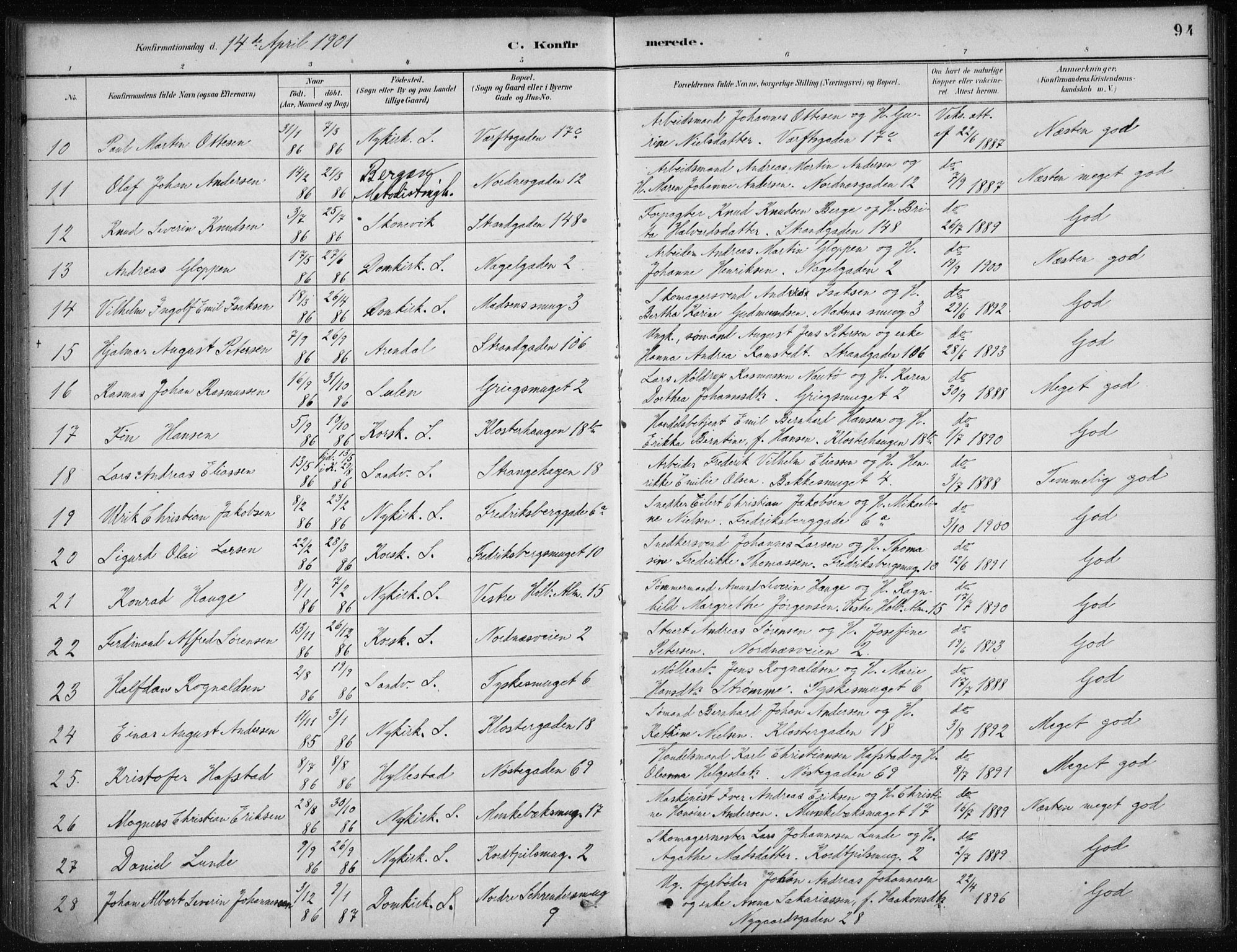 Nykirken Sokneprestembete, AV/SAB-A-77101/H/Haa/L0027: Parish register (official) no. C 6, 1886-1913, p. 94
