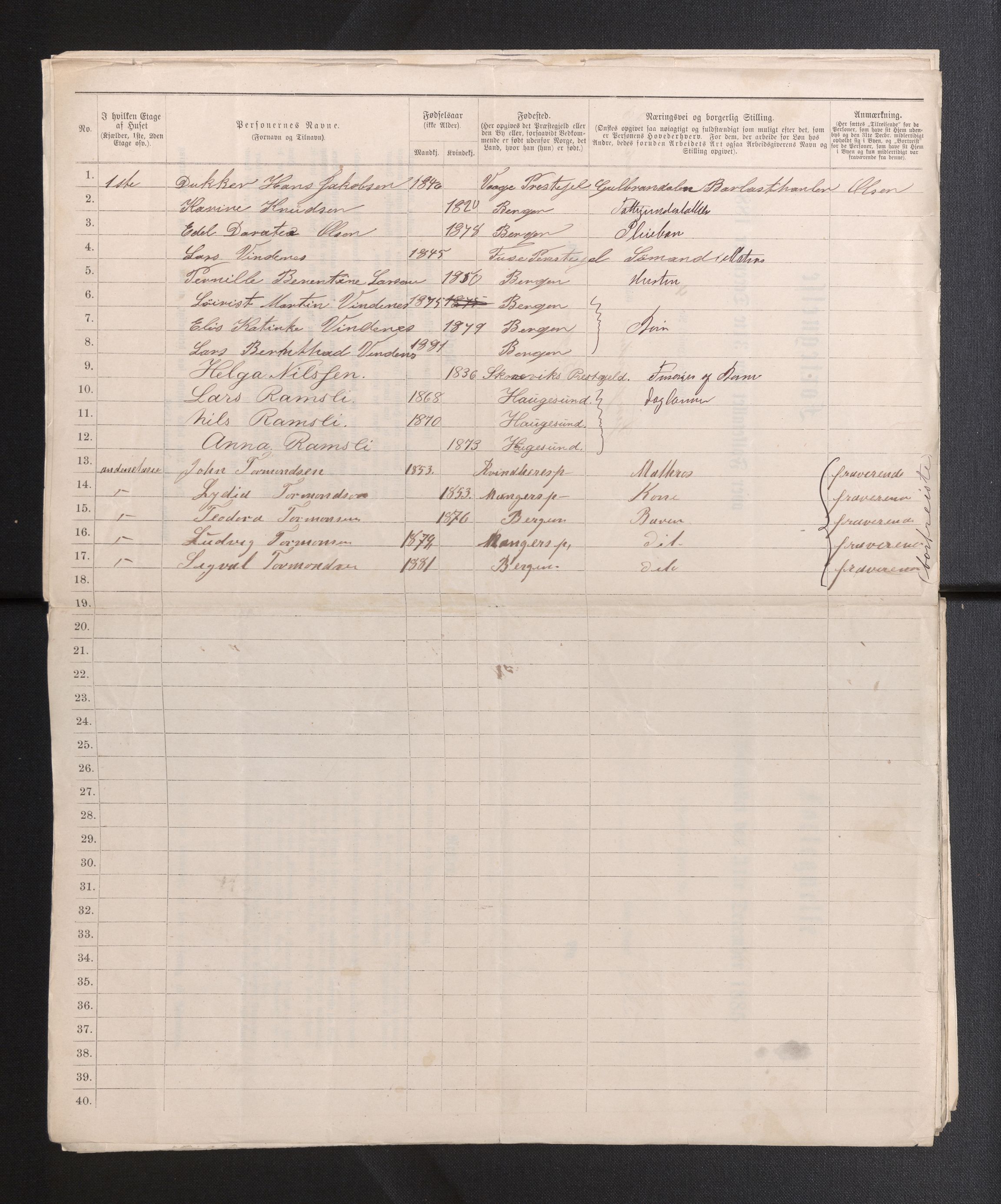 SAB, 1885 census for 1301 Bergen, 1885, p. 1300