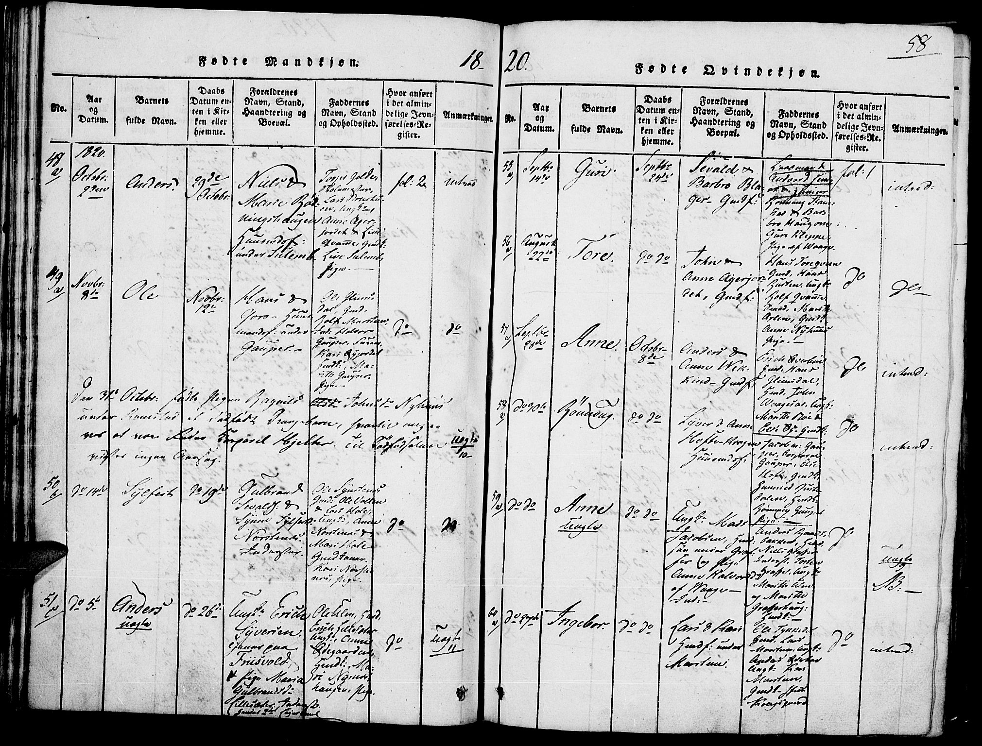 Lom prestekontor, SAH/PREST-070/K/L0004: Parish register (official) no. 4, 1815-1825, p. 58