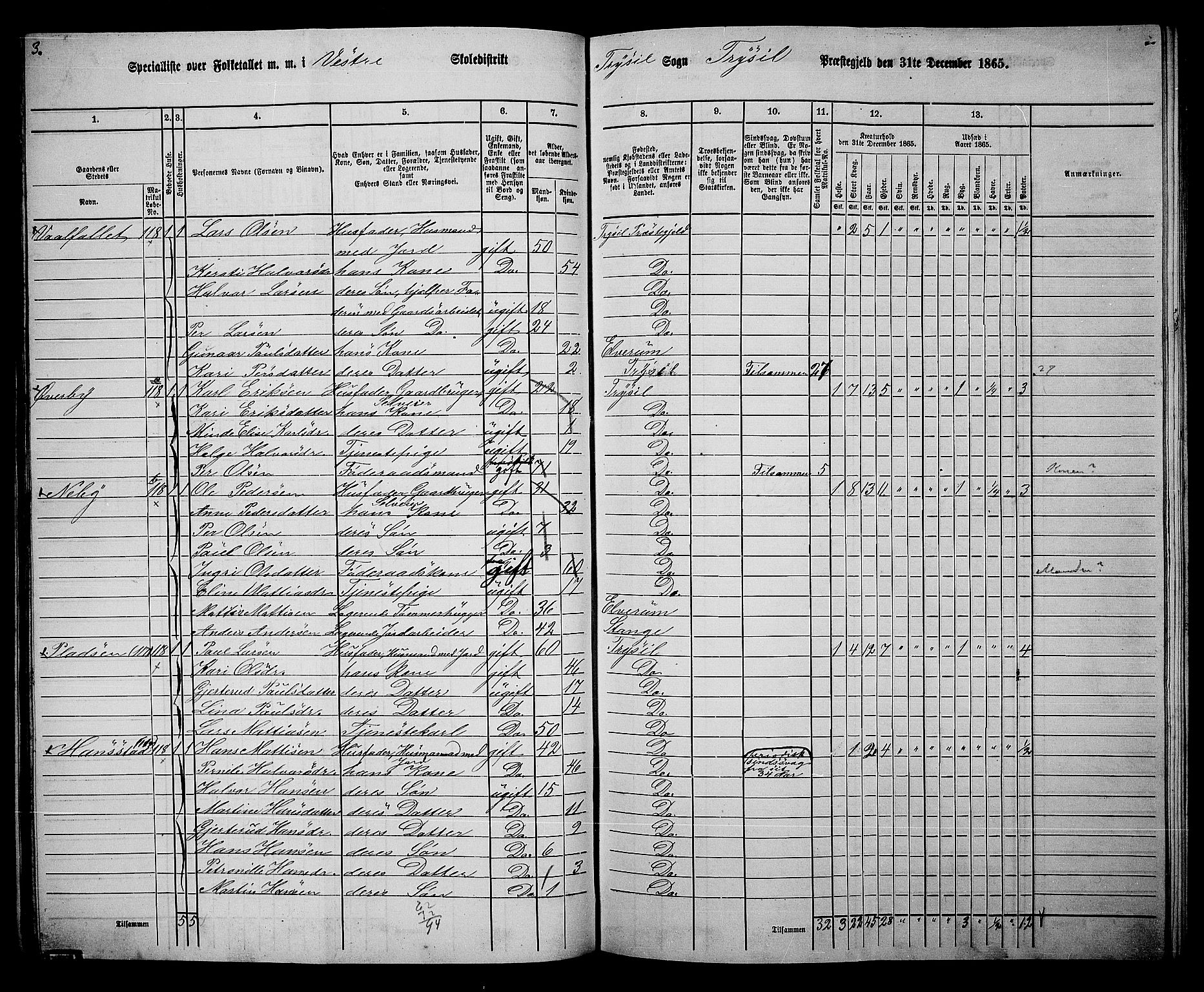 RA, 1865 census for Trysil, 1865, p. 75