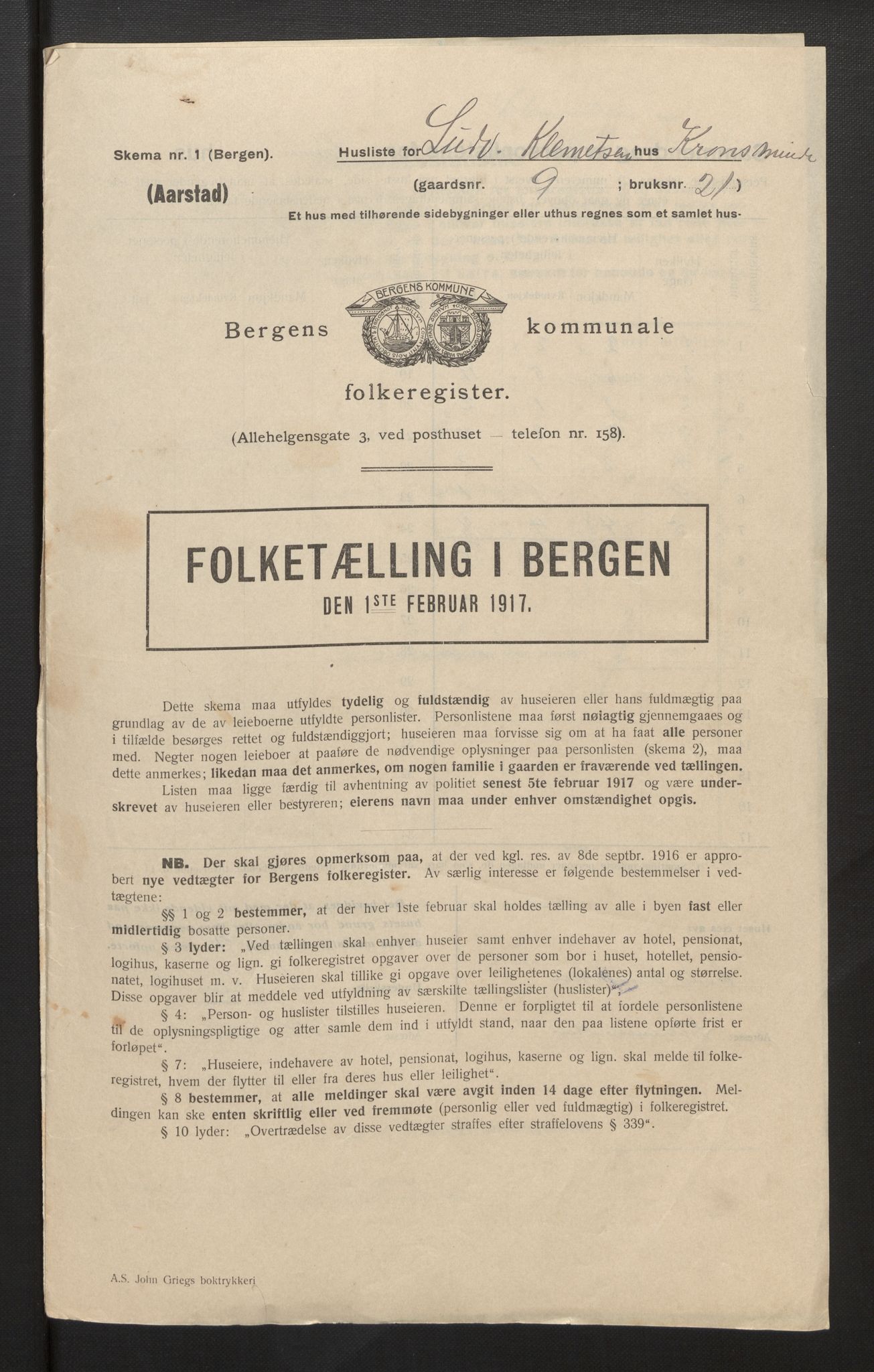 SAB, Municipal Census 1917 for Bergen, 1917, p. 50344