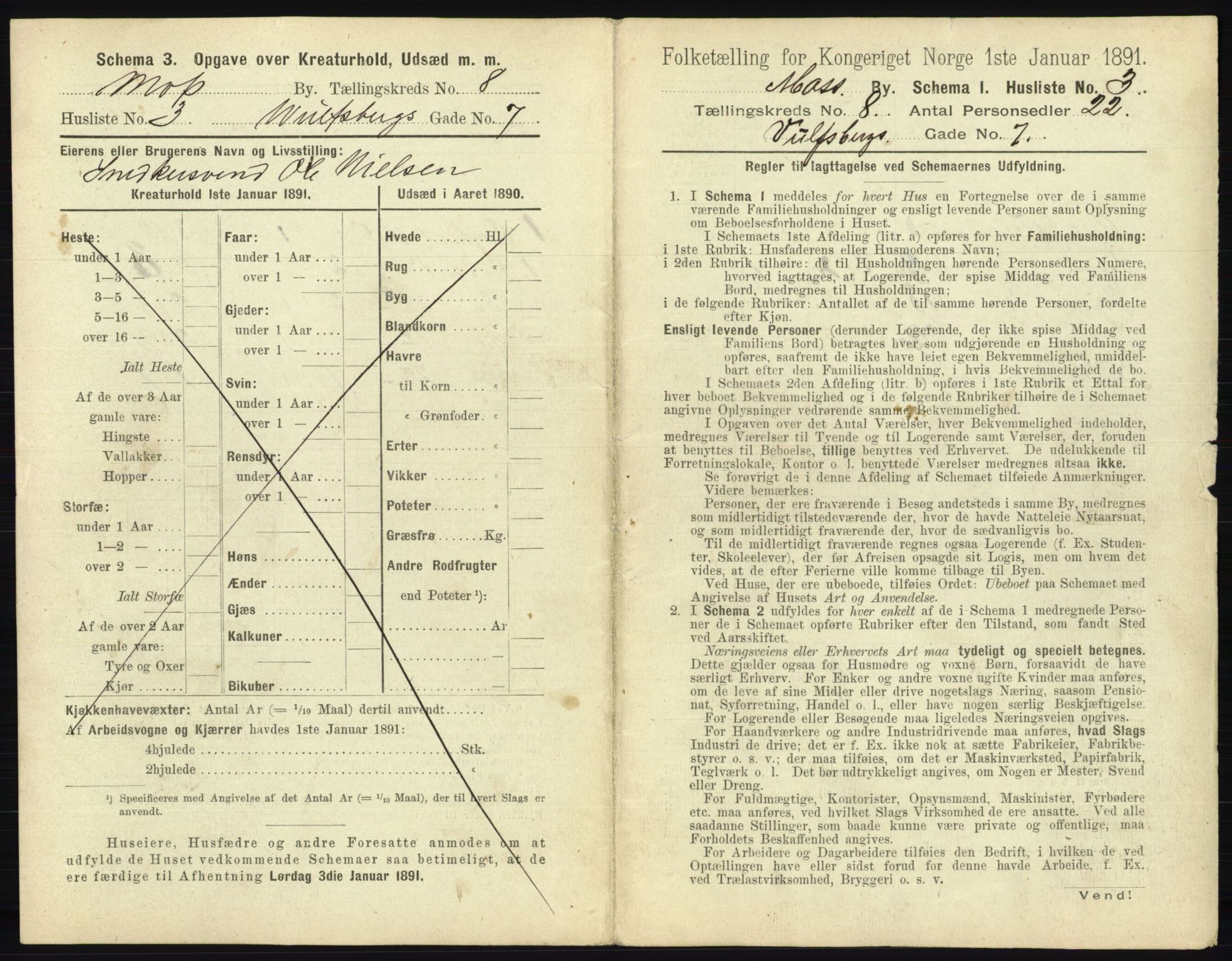 RA, 1891 census for 0104 Moss, 1891, p. 588