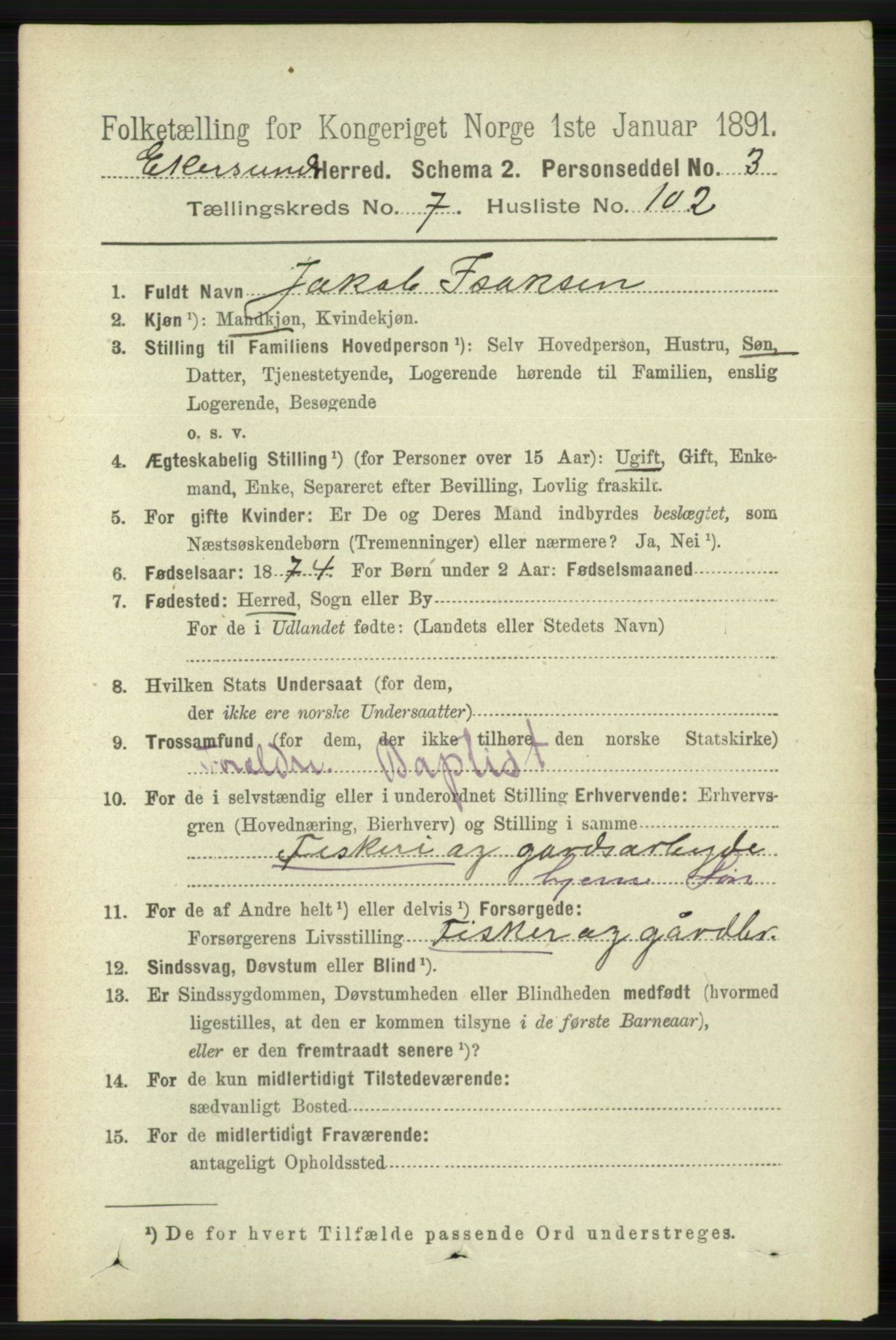 RA, 1891 census for 1116 Eigersund herred, 1891, p. 3412