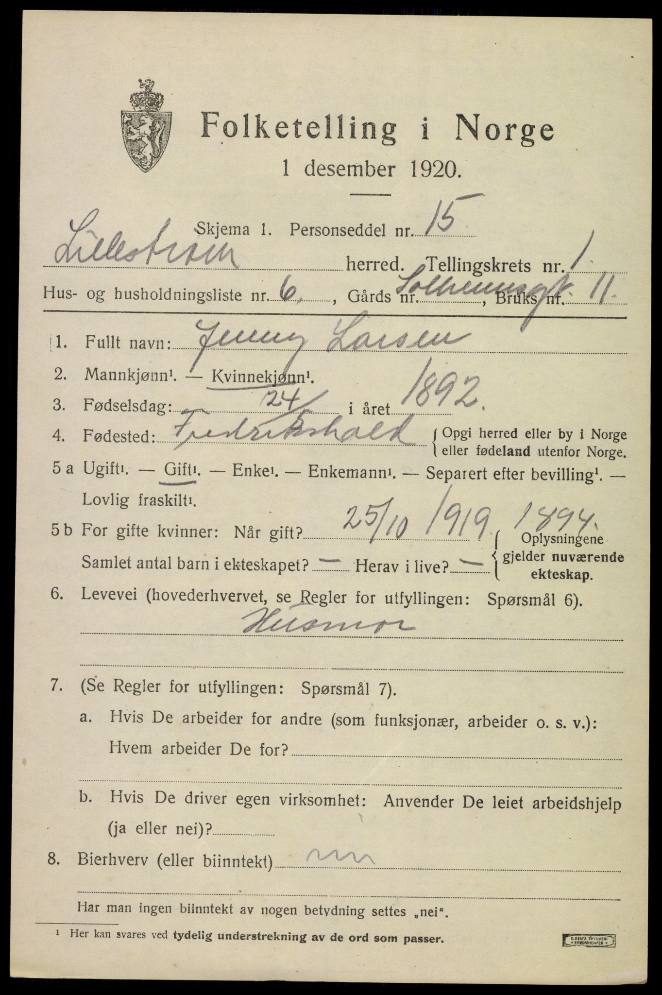 SAO, 1920 census for Lillestrøm, 1920, p. 1556