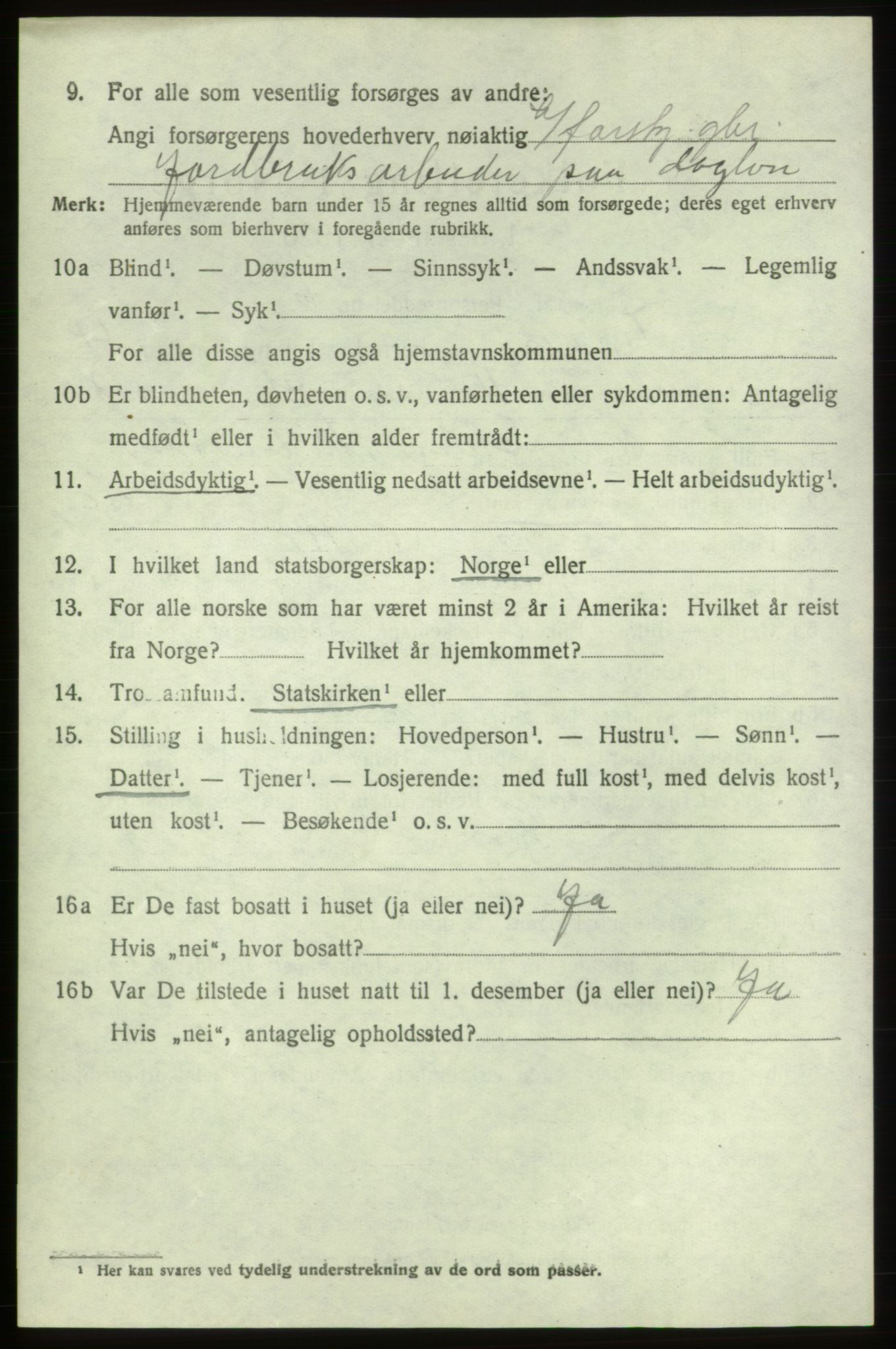 SAB, 1920 census for Tysnes, 1920, p. 3323