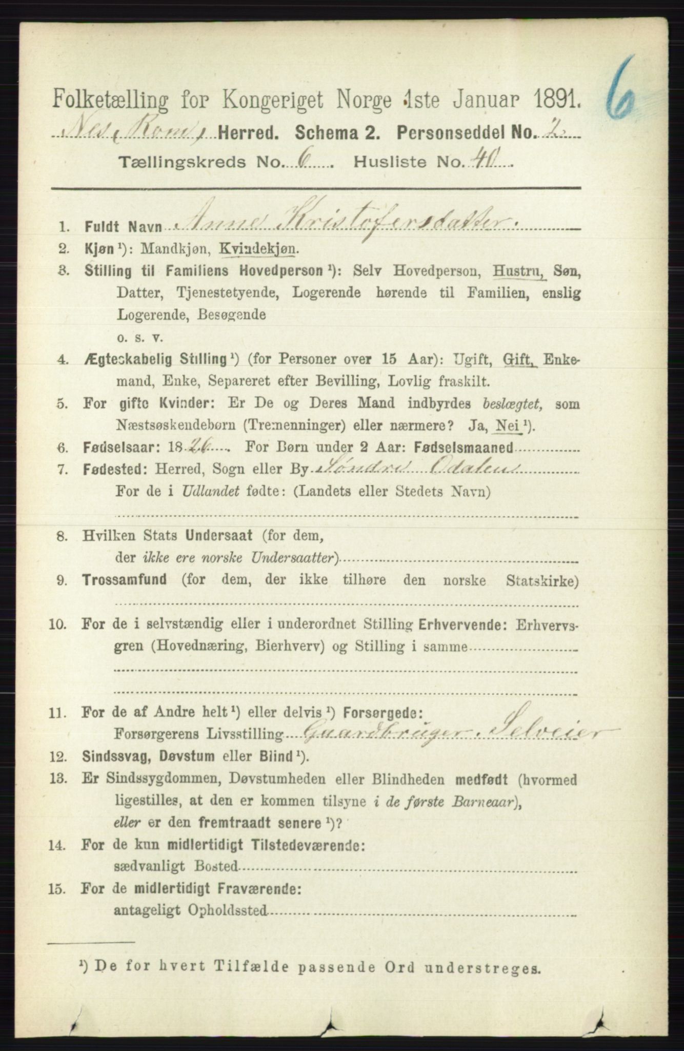 RA, 1891 census for 0236 Nes, 1891, p. 3628