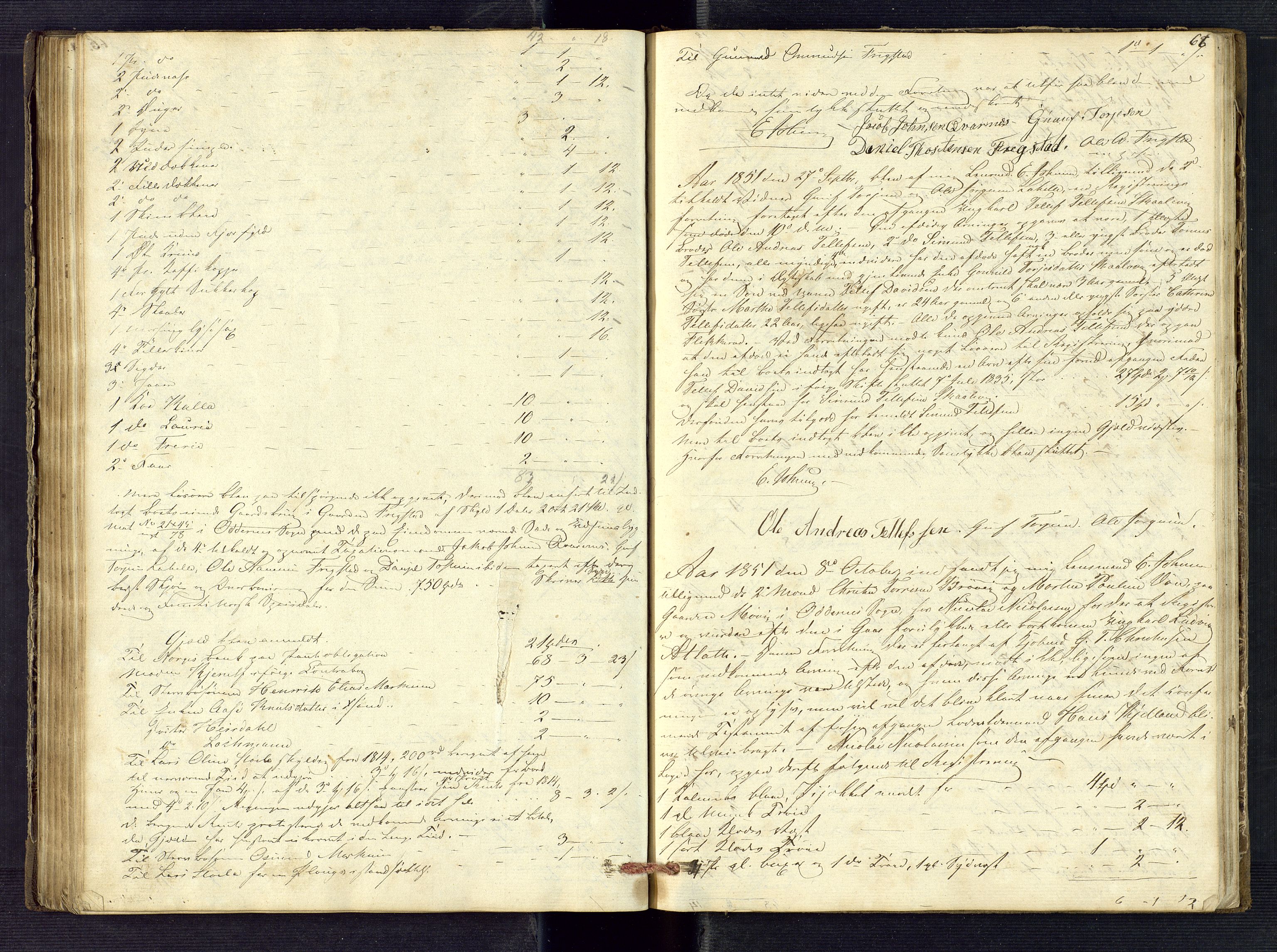 Torridal sorenskriveri, AV/SAK-1221-0012/H/Hc/L0001: Skifteregistreringsprotokoll Oddernes nr. 1, 1846-1853, p. 66