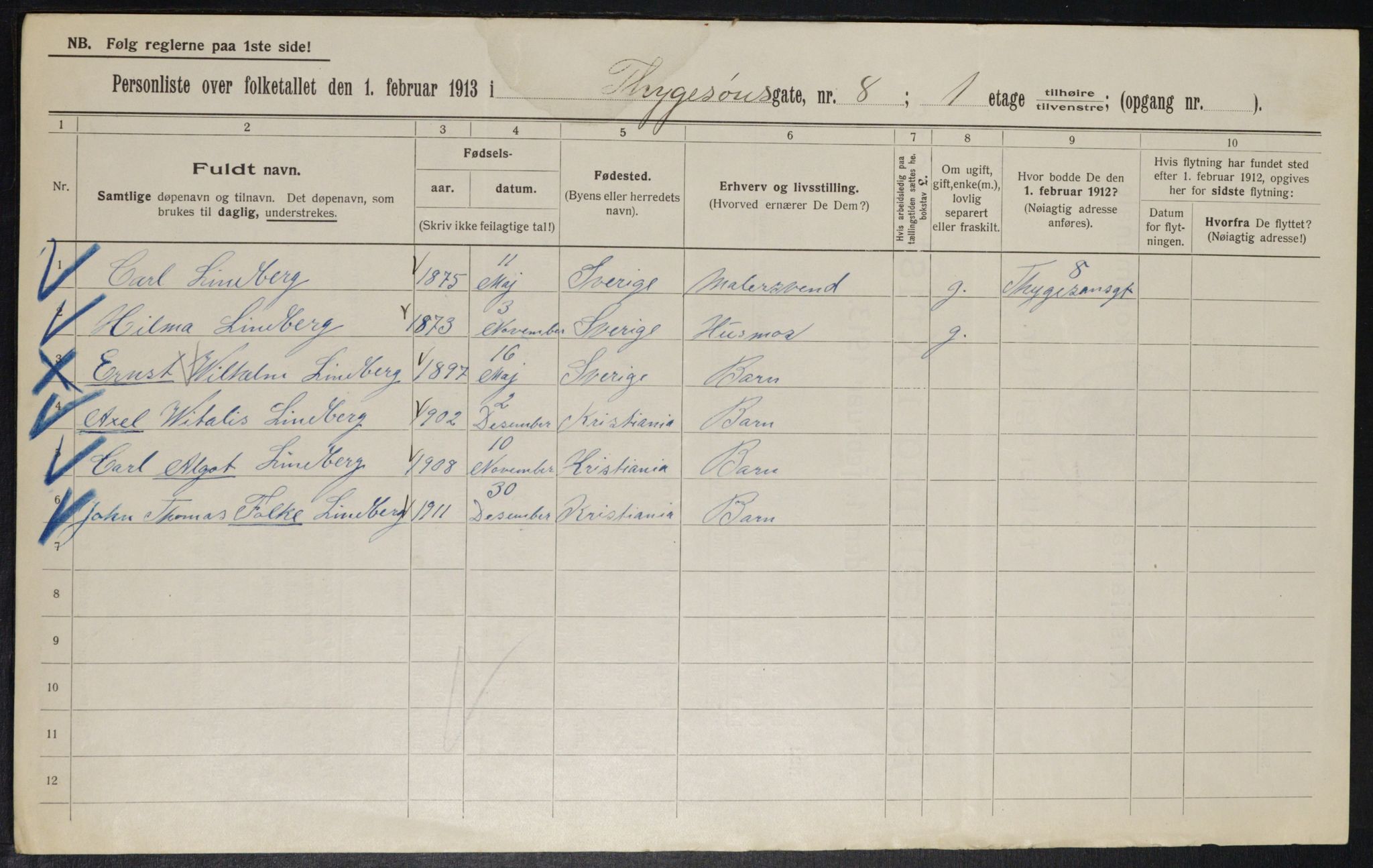 OBA, Municipal Census 1913 for Kristiania, 1913, p. 111392