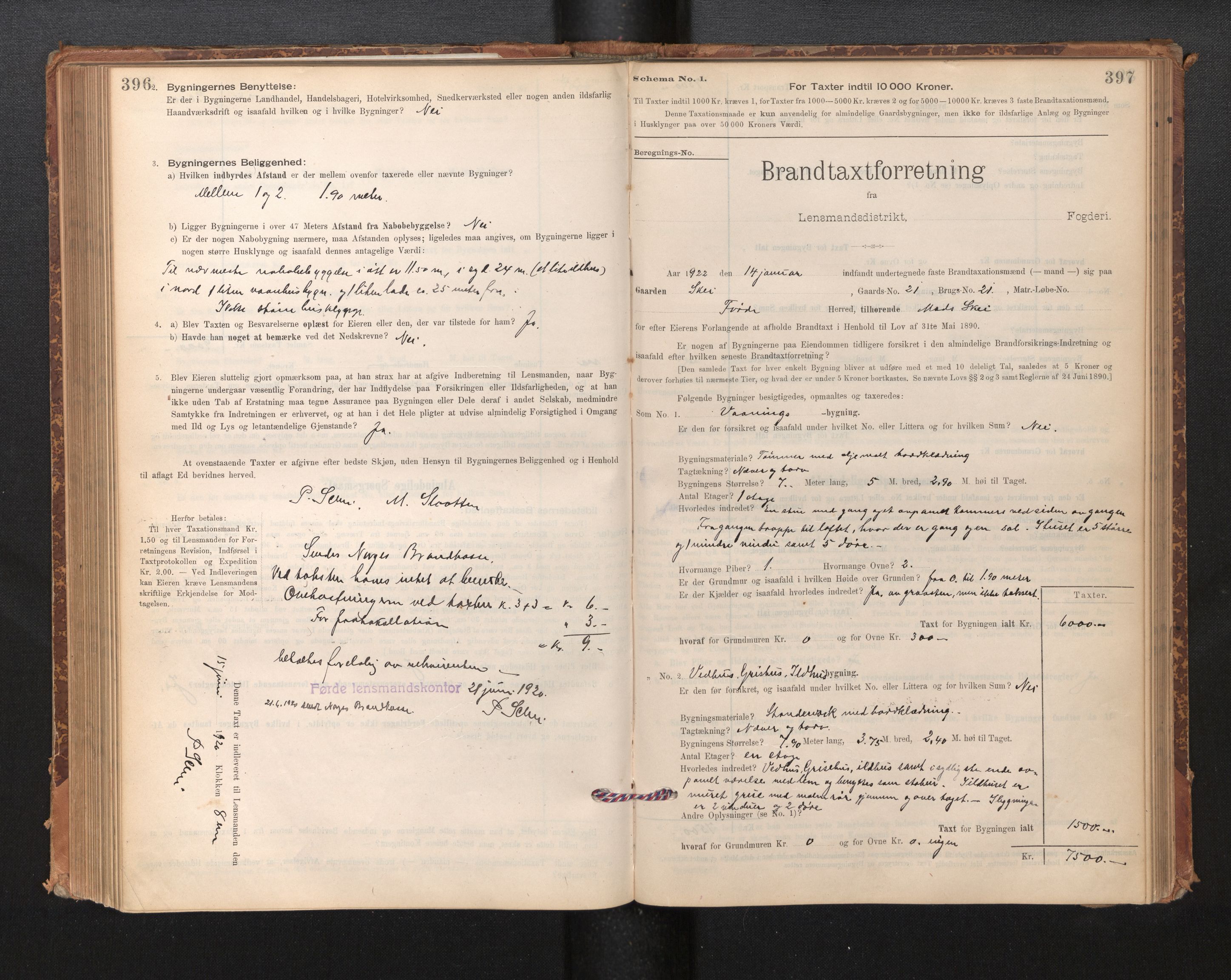 Lensmannen i Førde, SAB/A-27401/0012/L0008: Branntakstprotokoll, skjematakst, 1895-1922, p. 396-397