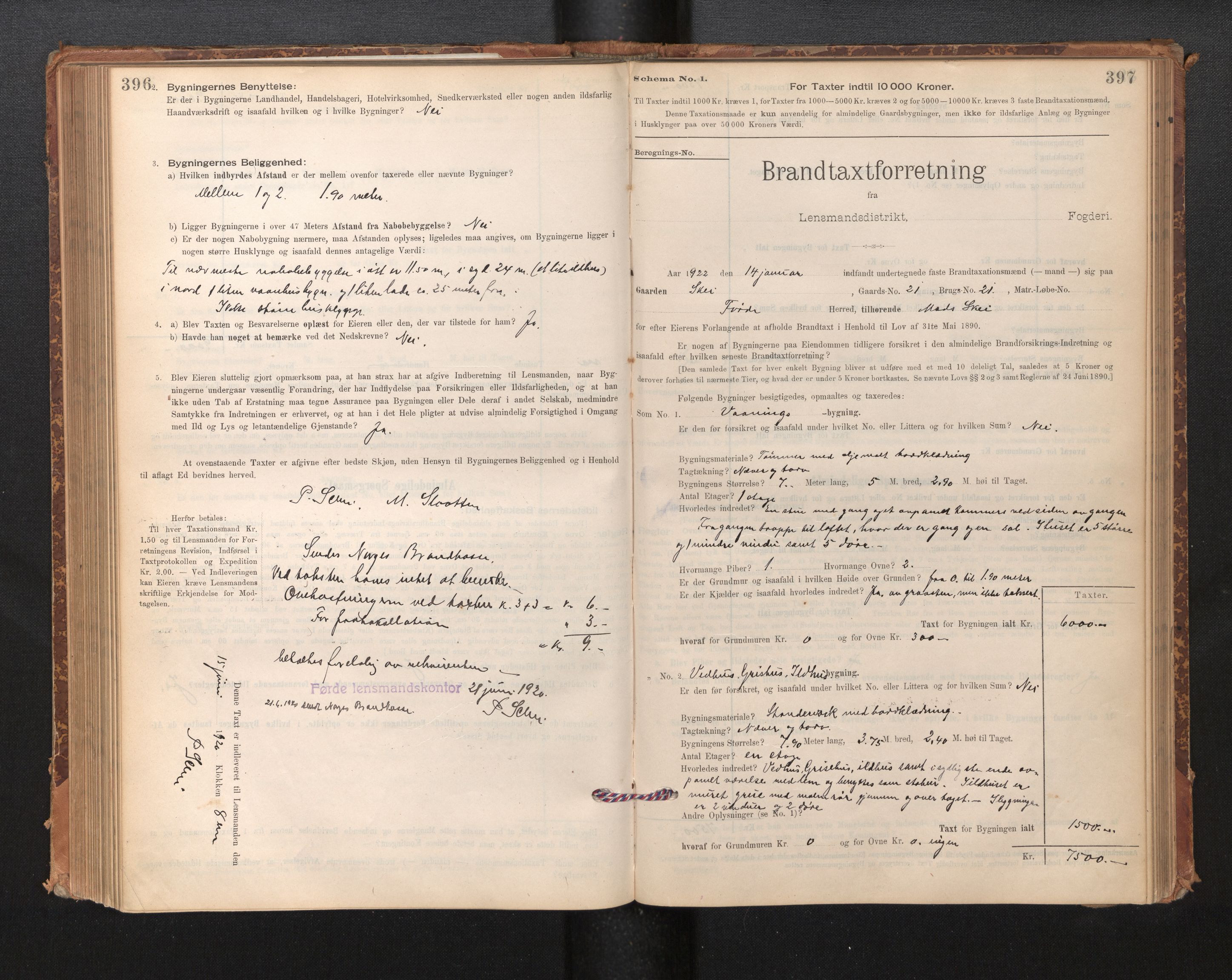 Lensmannen i Førde, AV/SAB-A-27401/0012/L0008: Branntakstprotokoll, skjematakst, 1895-1922, p. 396-397
