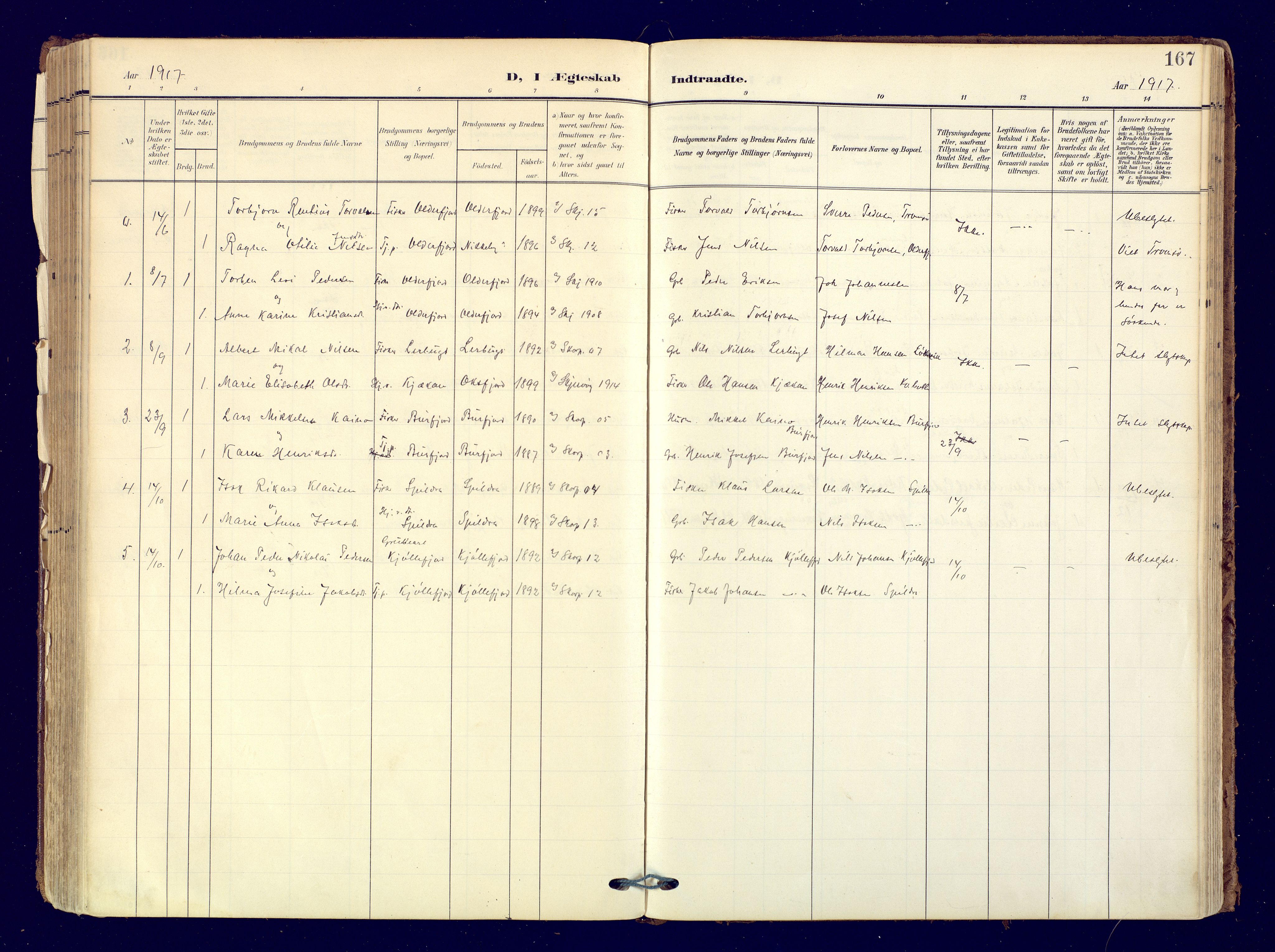 Skjervøy sokneprestkontor, AV/SATØ-S-1300/H/Ha/Haa: Parish register (official) no. 19, 1908-1936, p. 167