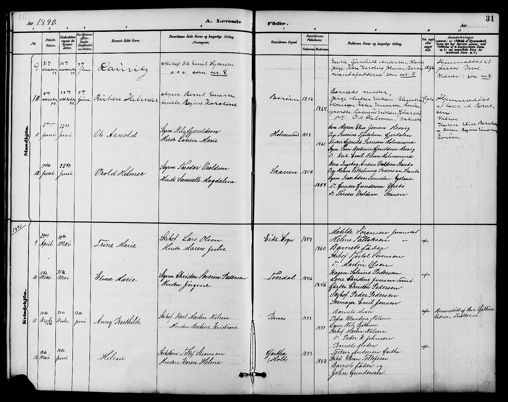 Dypvåg sokneprestkontor, SAK/1111-0007/F/Fb/Fbb/L0004: Parish register (copy) no. B 4, 1887-1905, p. 31