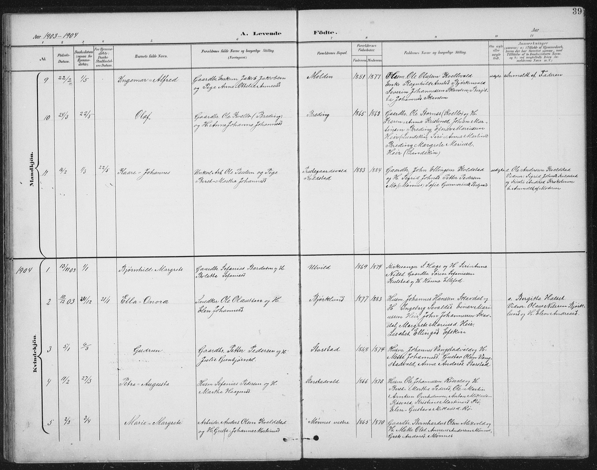 Ministerialprotokoller, klokkerbøker og fødselsregistre - Nord-Trøndelag, AV/SAT-A-1458/724/L0269: Parish register (copy) no. 724C05, 1899-1920, p. 39