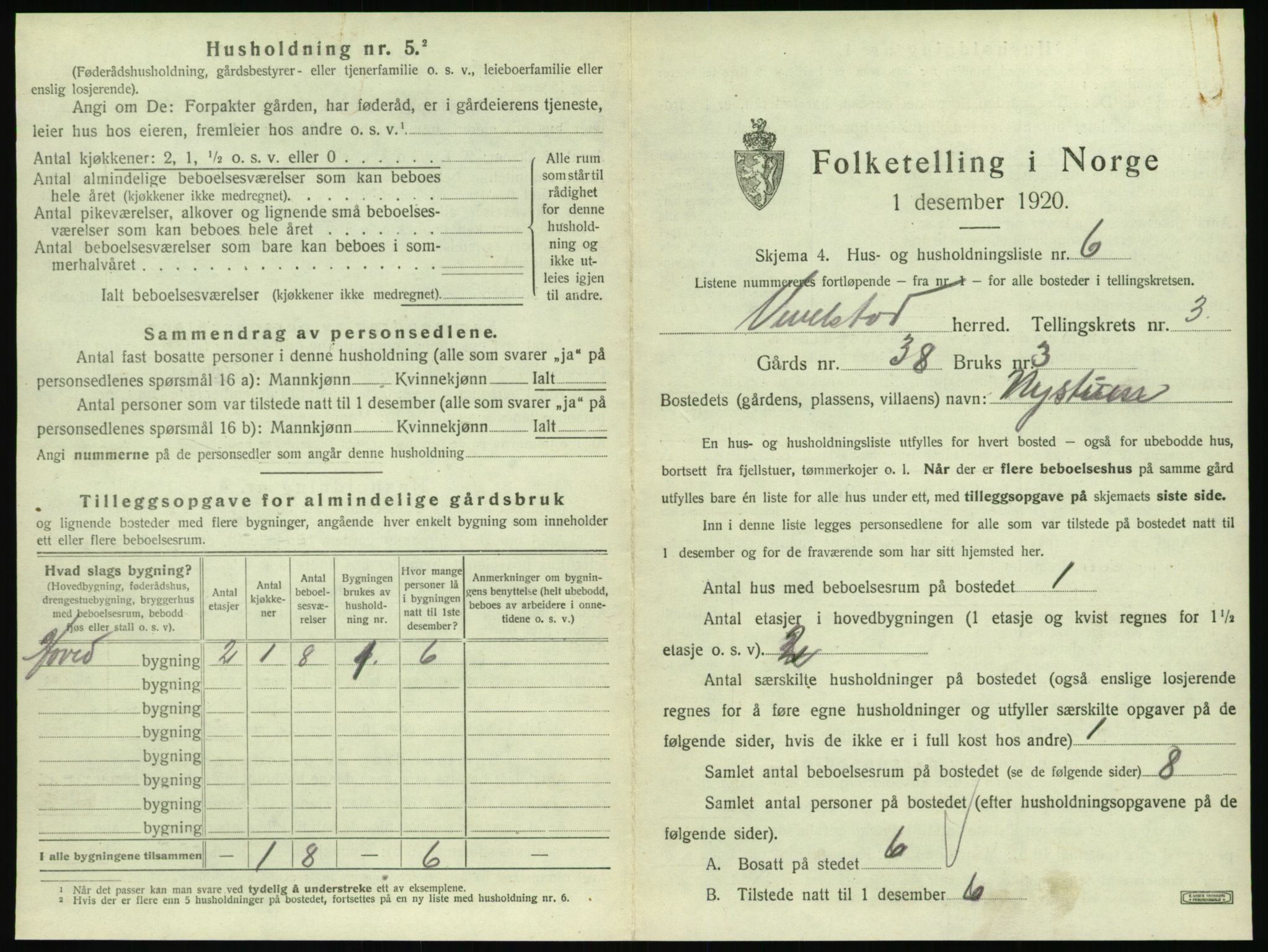 SAT, 1920 census for Vevelstad, 1920, p. 258