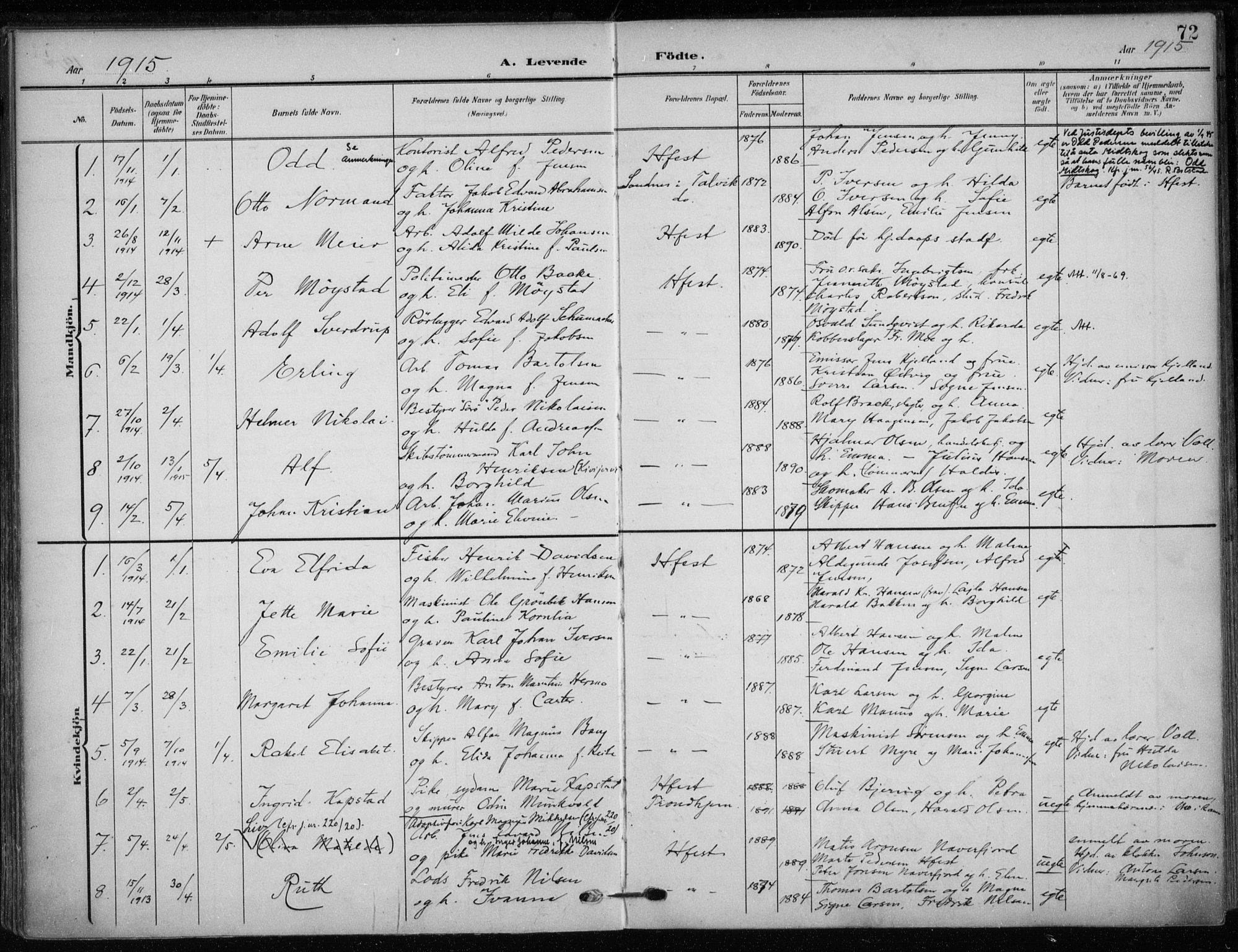 Hammerfest sokneprestkontor, SATØ/S-1347/H/Ha/L0014.kirke: Parish register (official) no. 14, 1906-1916, p. 72