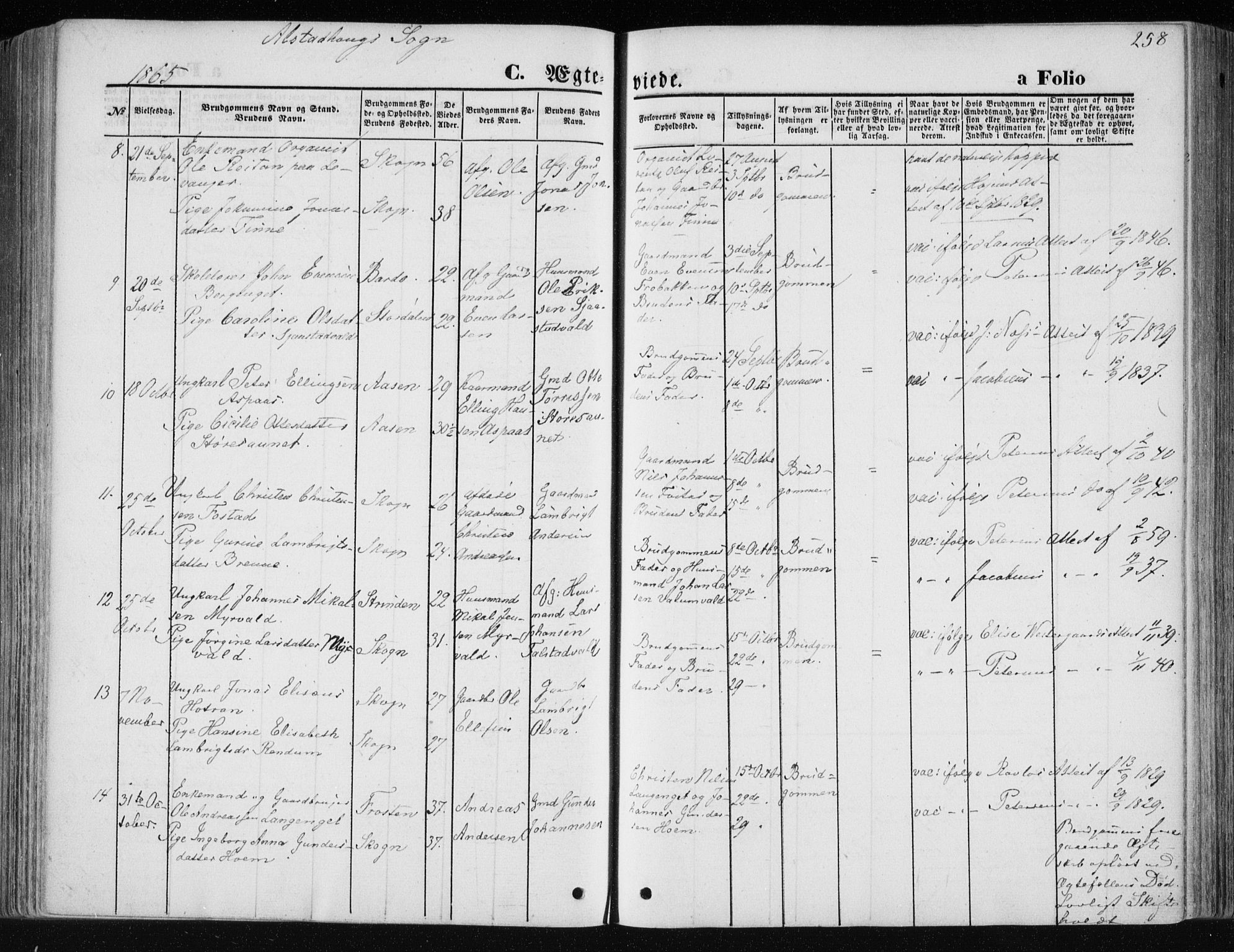 Ministerialprotokoller, klokkerbøker og fødselsregistre - Nord-Trøndelag, SAT/A-1458/717/L0157: Parish register (official) no. 717A08 /1, 1863-1877, p. 258