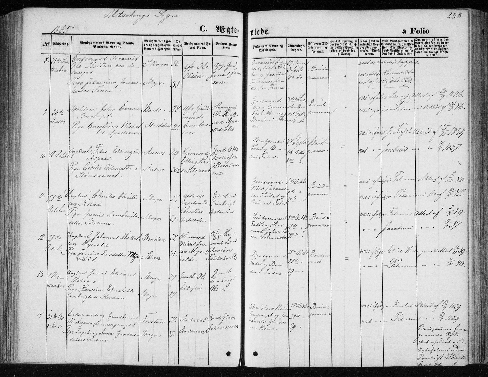 Ministerialprotokoller, klokkerbøker og fødselsregistre - Nord-Trøndelag, AV/SAT-A-1458/717/L0157: Parish register (official) no. 717A08 /1, 1863-1877, p. 258