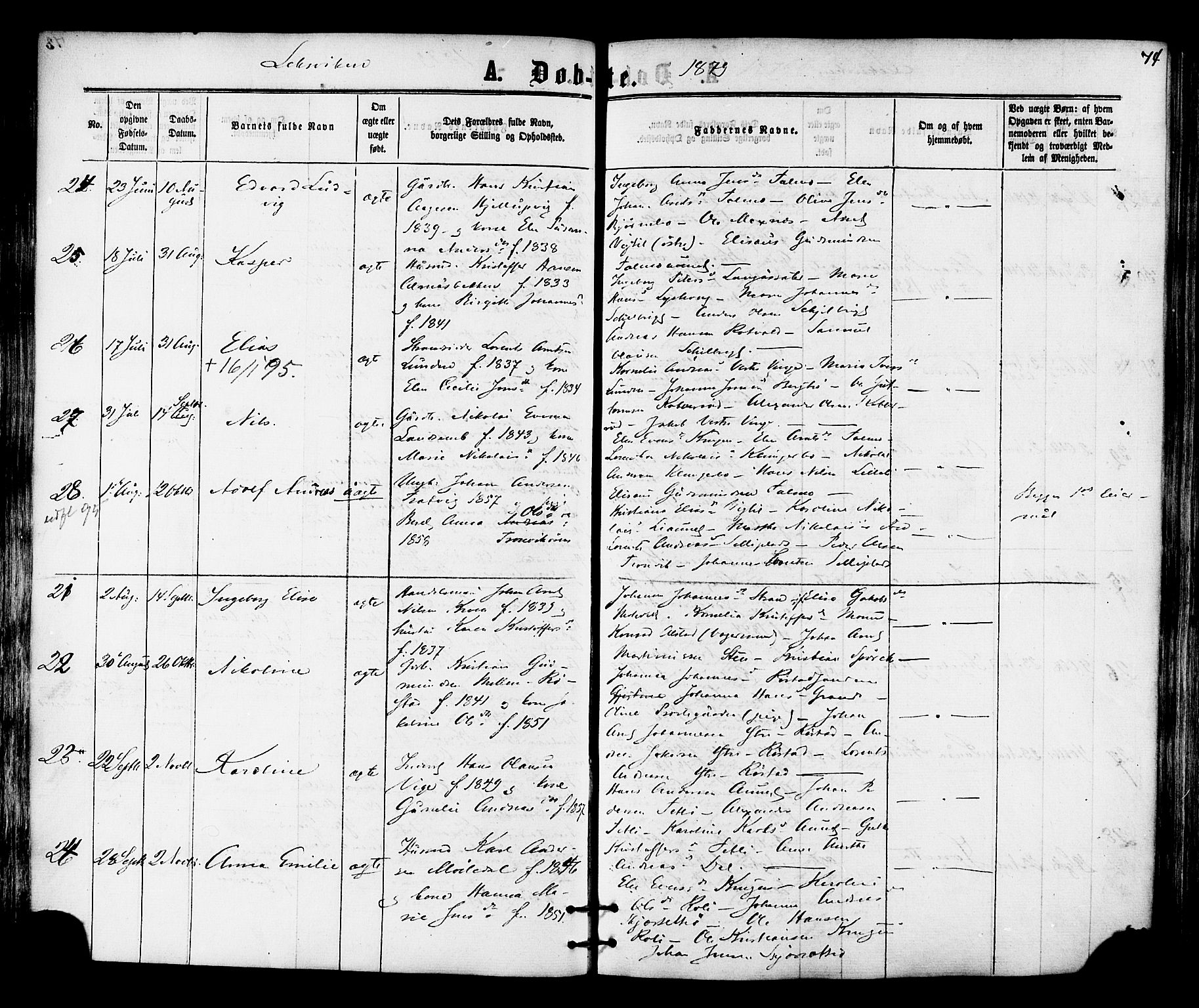 Ministerialprotokoller, klokkerbøker og fødselsregistre - Nord-Trøndelag, AV/SAT-A-1458/701/L0009: Parish register (official) no. 701A09 /1, 1864-1882, p. 74