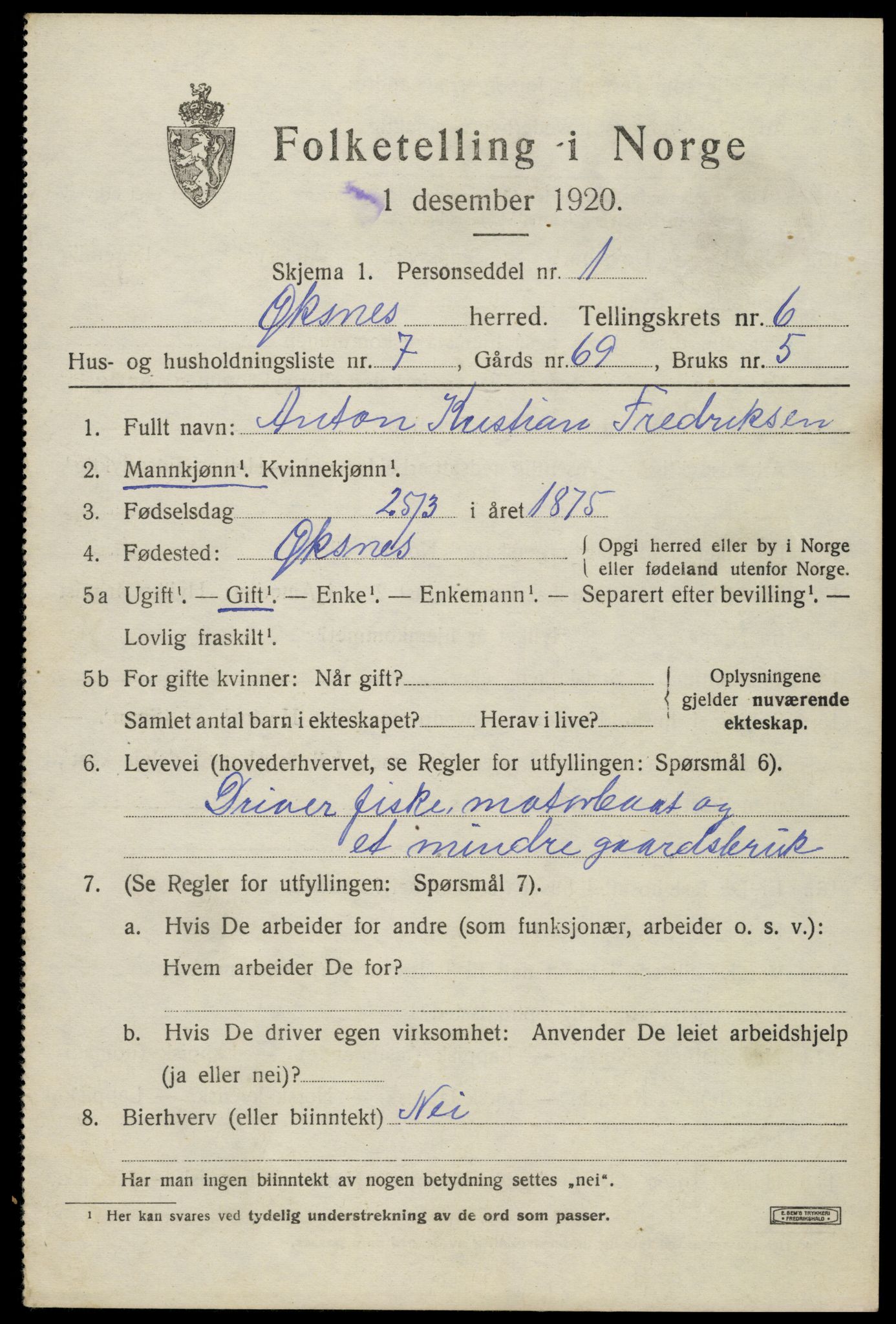 SAT, 1920 census for Øksnes, 1920, p. 4948