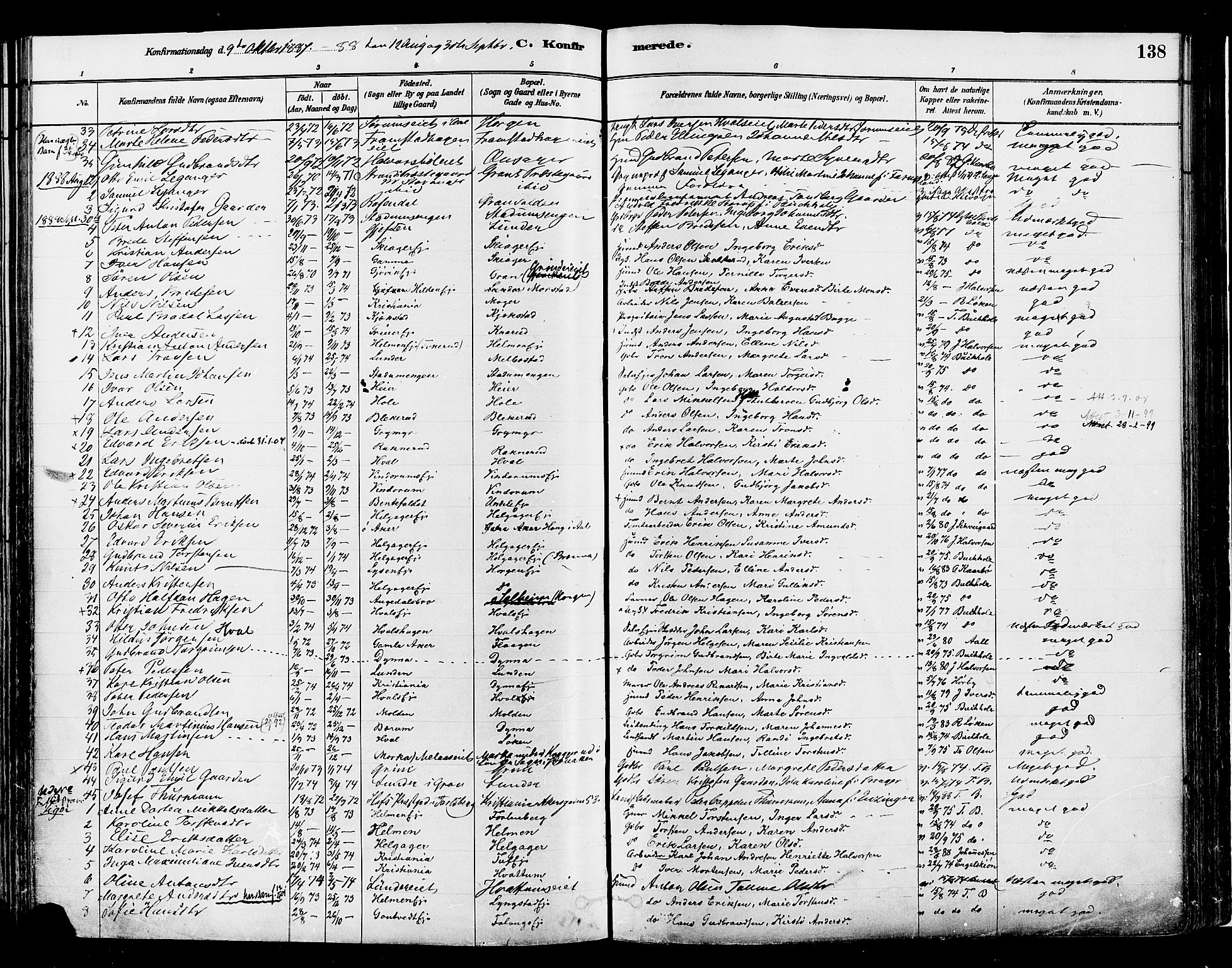 Gran prestekontor, SAH/PREST-112/H/Ha/Haa/L0014: Parish register (official) no. 14, 1880-1889, p. 138