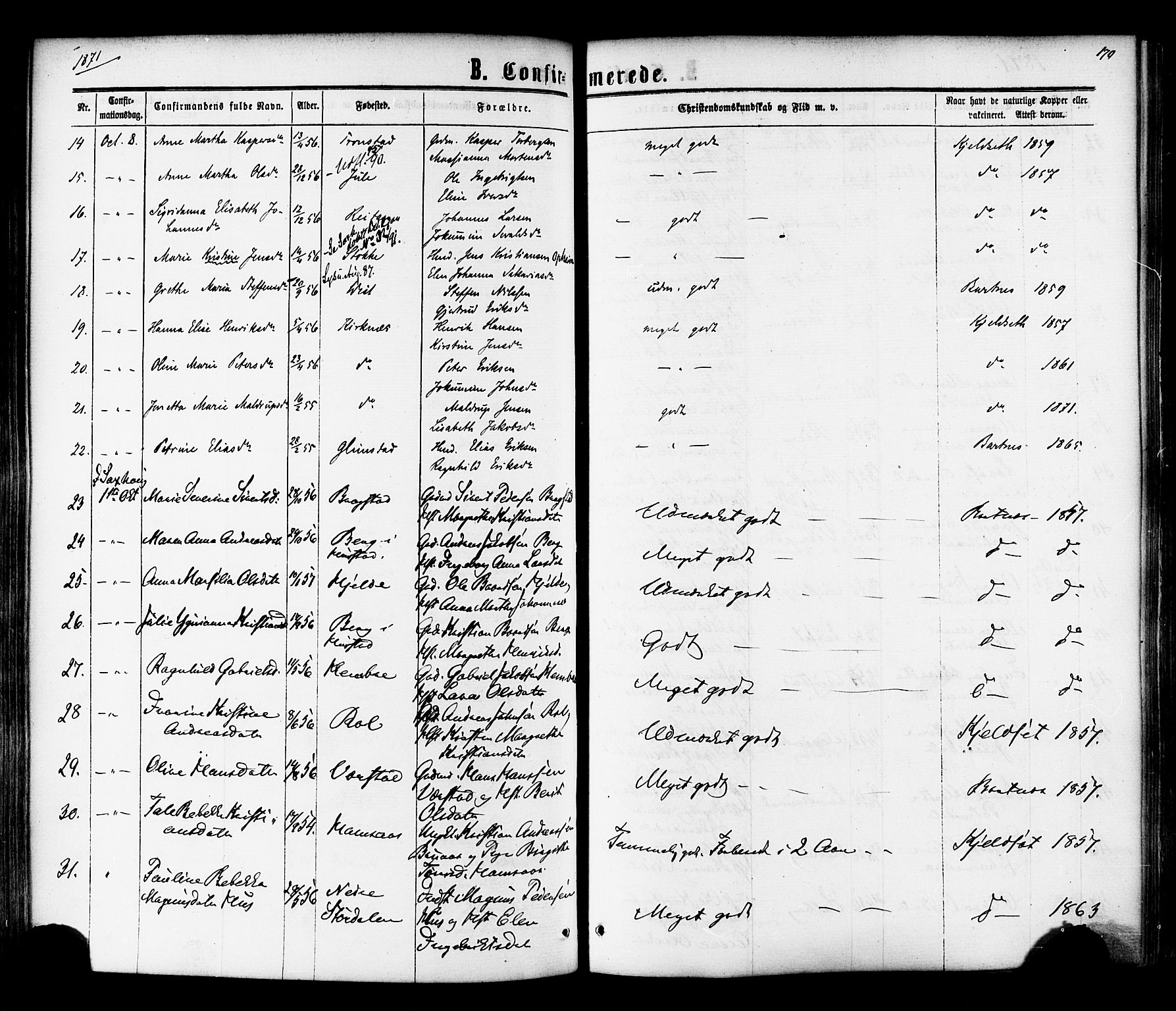 Ministerialprotokoller, klokkerbøker og fødselsregistre - Nord-Trøndelag, AV/SAT-A-1458/730/L0284: Parish register (official) no. 730A09, 1866-1878, p. 170