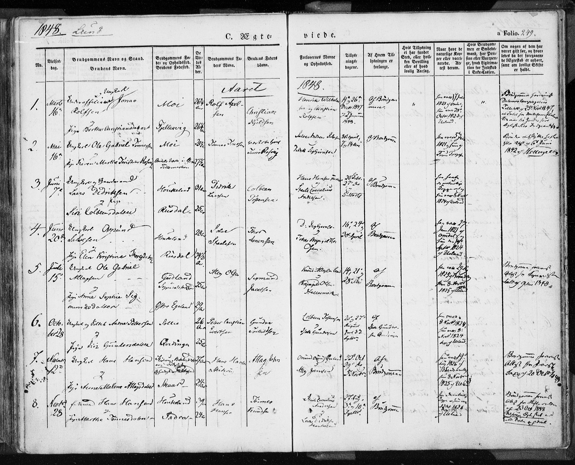Lund sokneprestkontor, SAST/A-101809/S06/L0007: Parish register (official) no. A 7.1, 1833-1854, p. 249