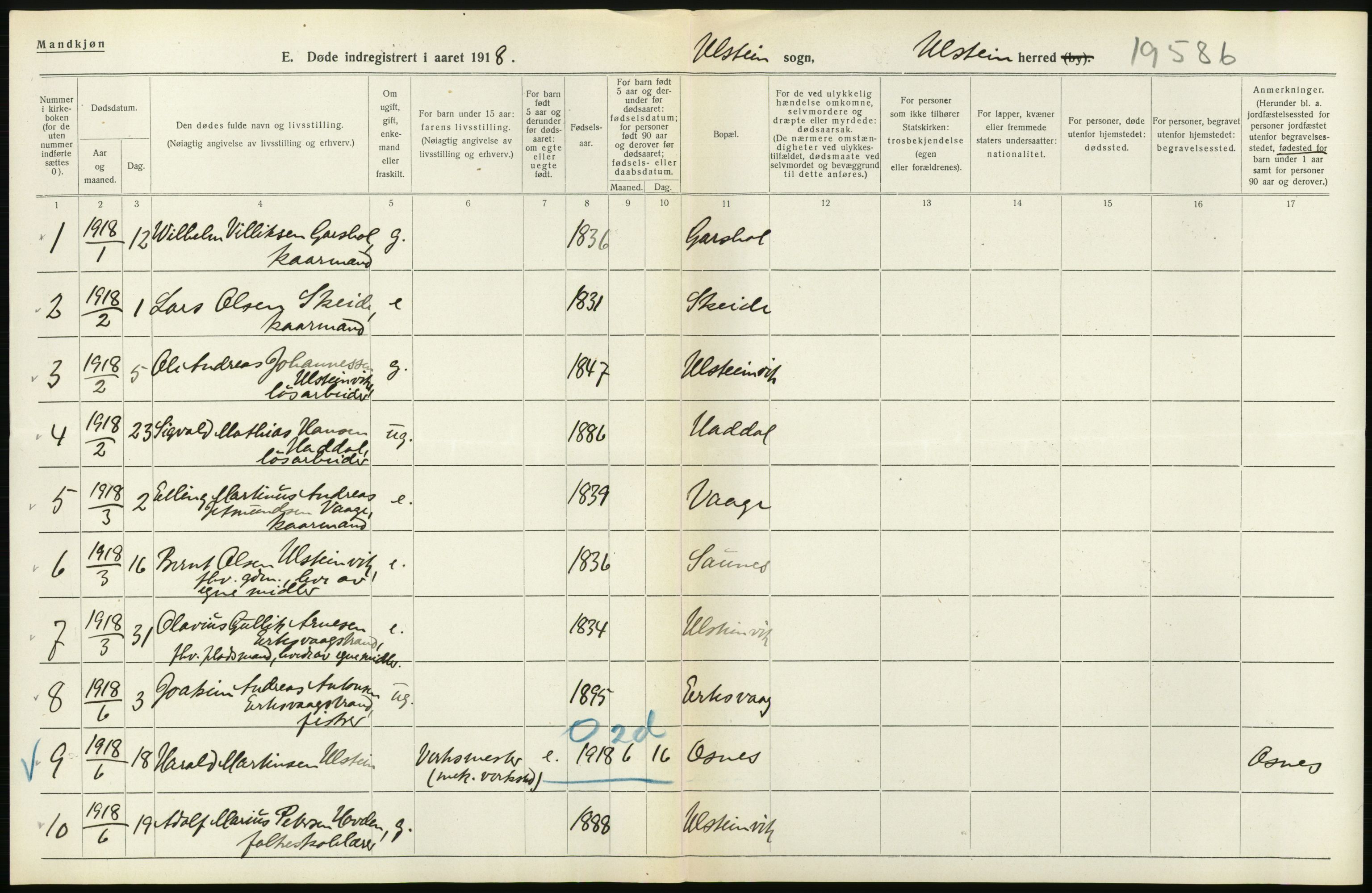 Statistisk sentralbyrå, Sosiodemografiske emner, Befolkning, AV/RA-S-2228/D/Df/Dfb/Dfbh/L0045: Møre fylke: Døde. Bygder og byer., 1918, p. 314