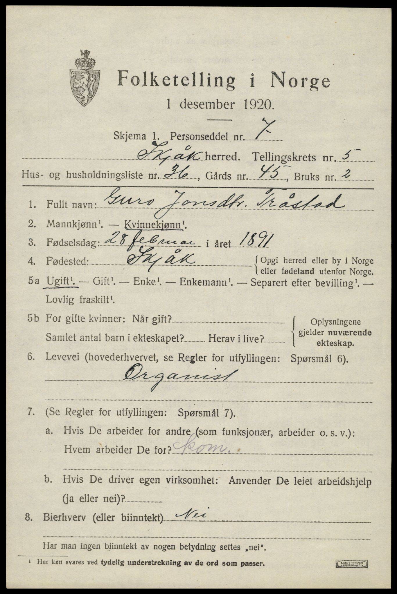 SAH, 1920 census for Skjåk, 1920, p. 2982