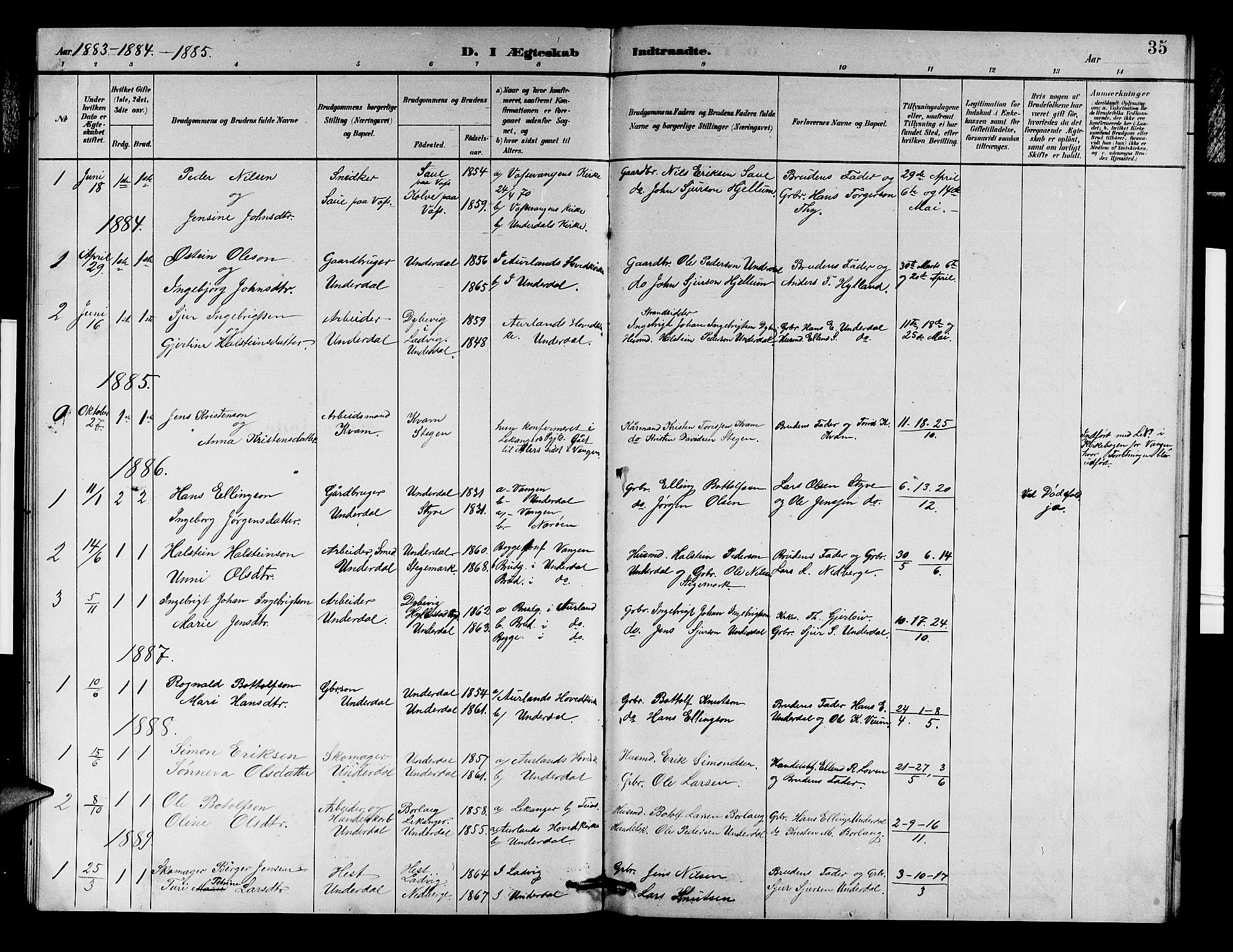 Aurland sokneprestembete, SAB/A-99937/H/Hb/Hbd/L0002: Parish register (copy) no. D 2, 1883-1920, p. 35