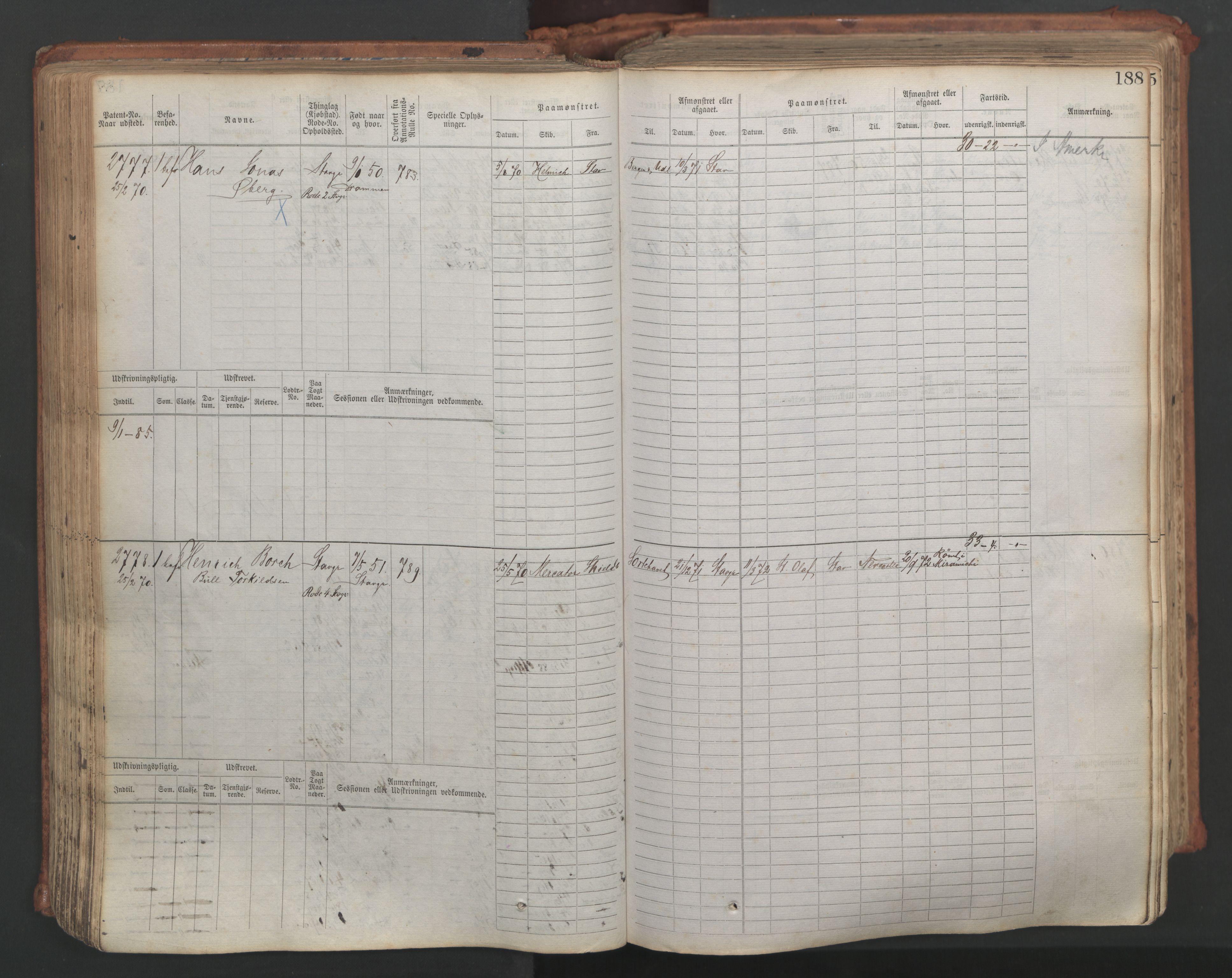 Stavanger sjømannskontor, AV/SAST-A-102006/F/Fb/Fbb/L0007: Sjøfartshovedrulle, patentnr. 2403-3604, 1869-1880, p. 216