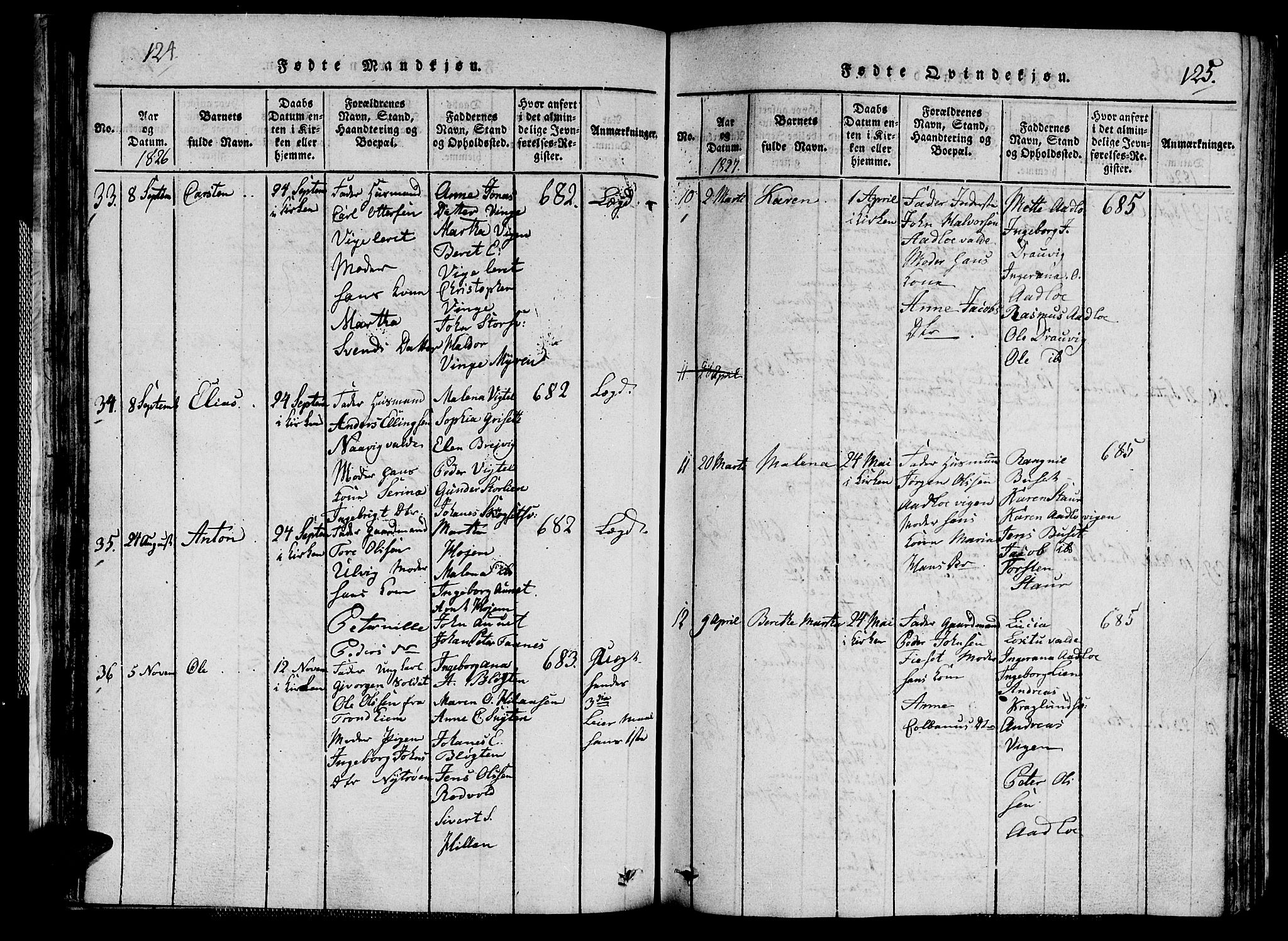 Ministerialprotokoller, klokkerbøker og fødselsregistre - Nord-Trøndelag, AV/SAT-A-1458/713/L0124: Parish register (copy) no. 713C01, 1817-1827, p. 124-125