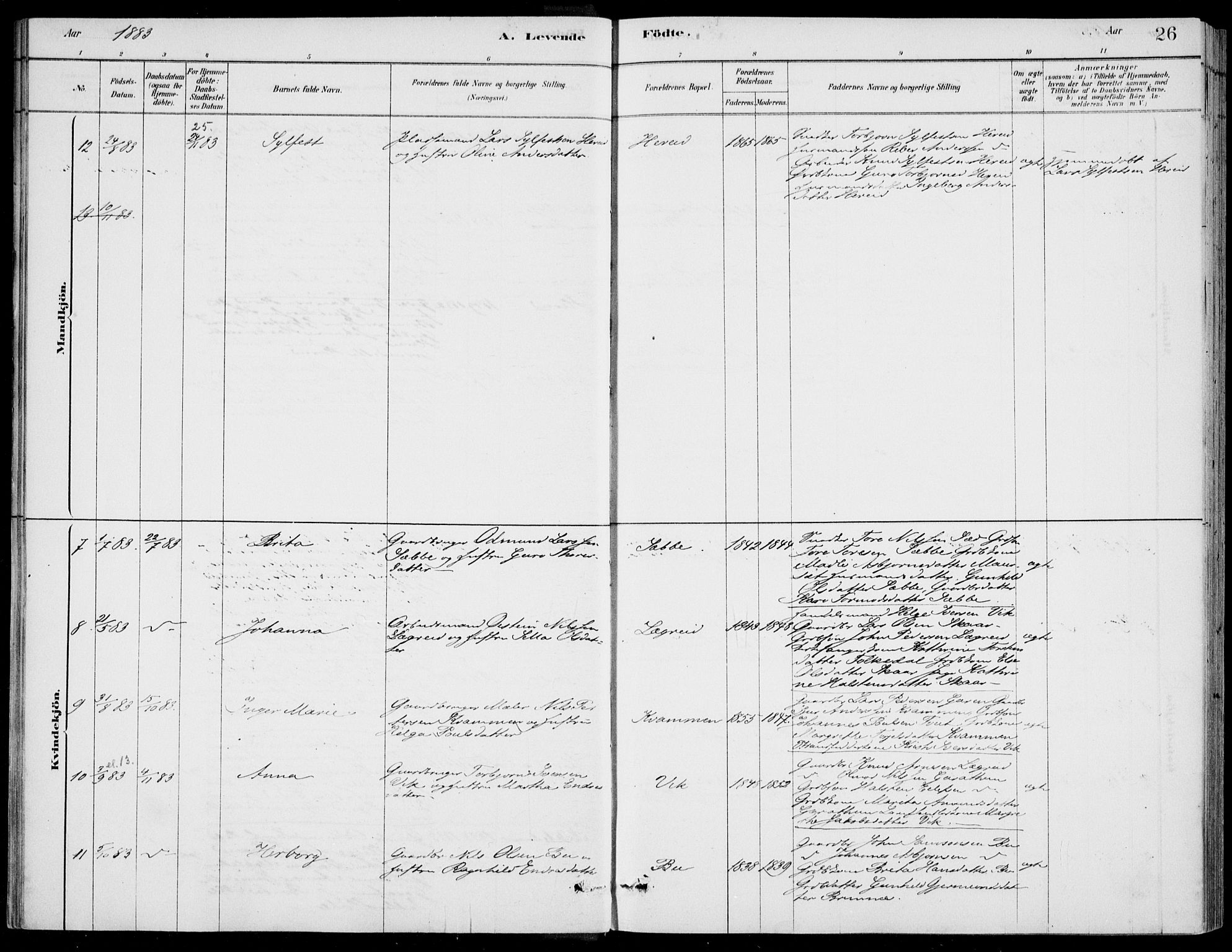 Ulvik sokneprestembete, AV/SAB-A-78801/H/Haa: Parish register (official) no. D  1, 1878-1903, p. 26