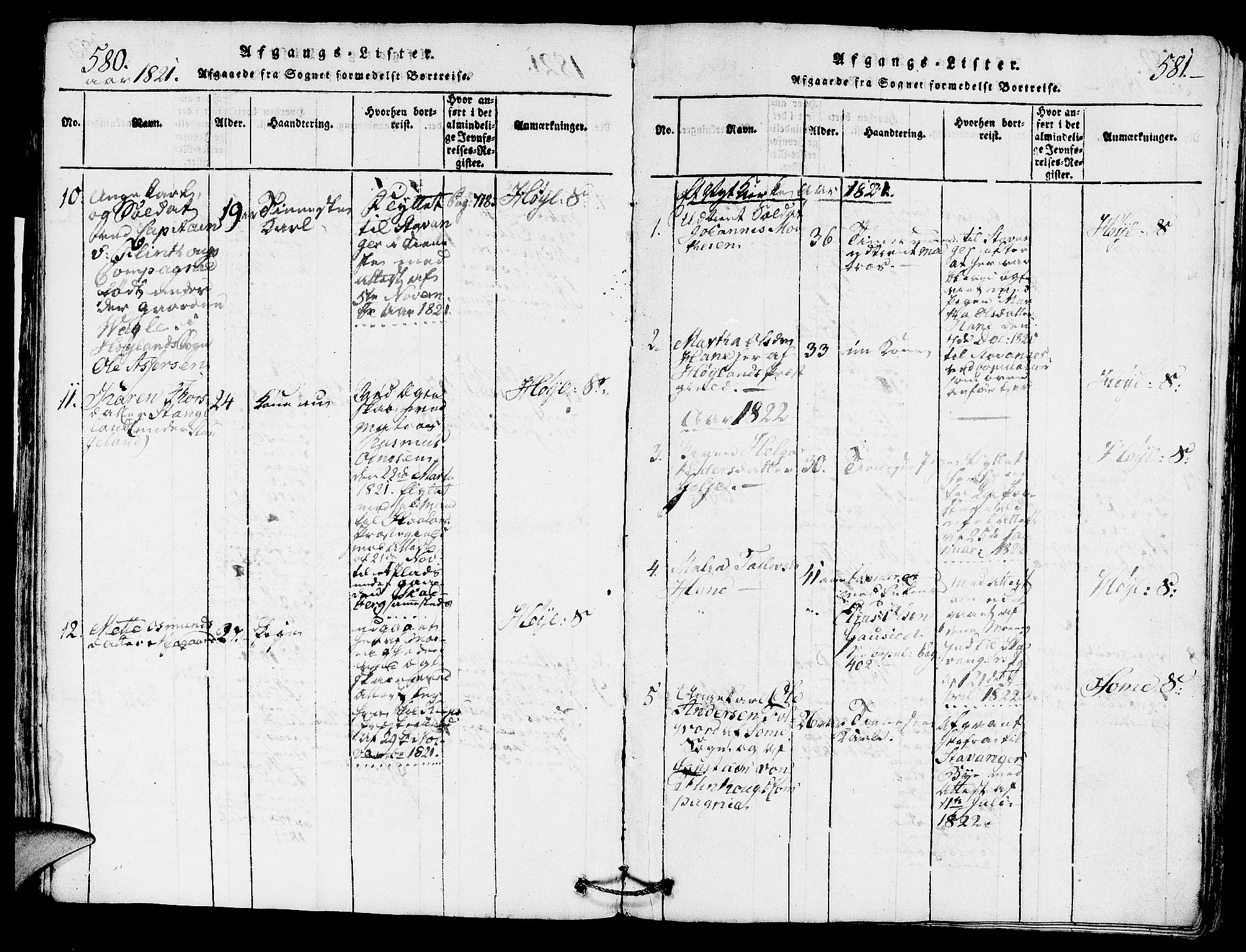 Høyland sokneprestkontor, SAST/A-101799/001/30BA/L0006: Parish register (official) no. A 6, 1815-1825, p. 580-581